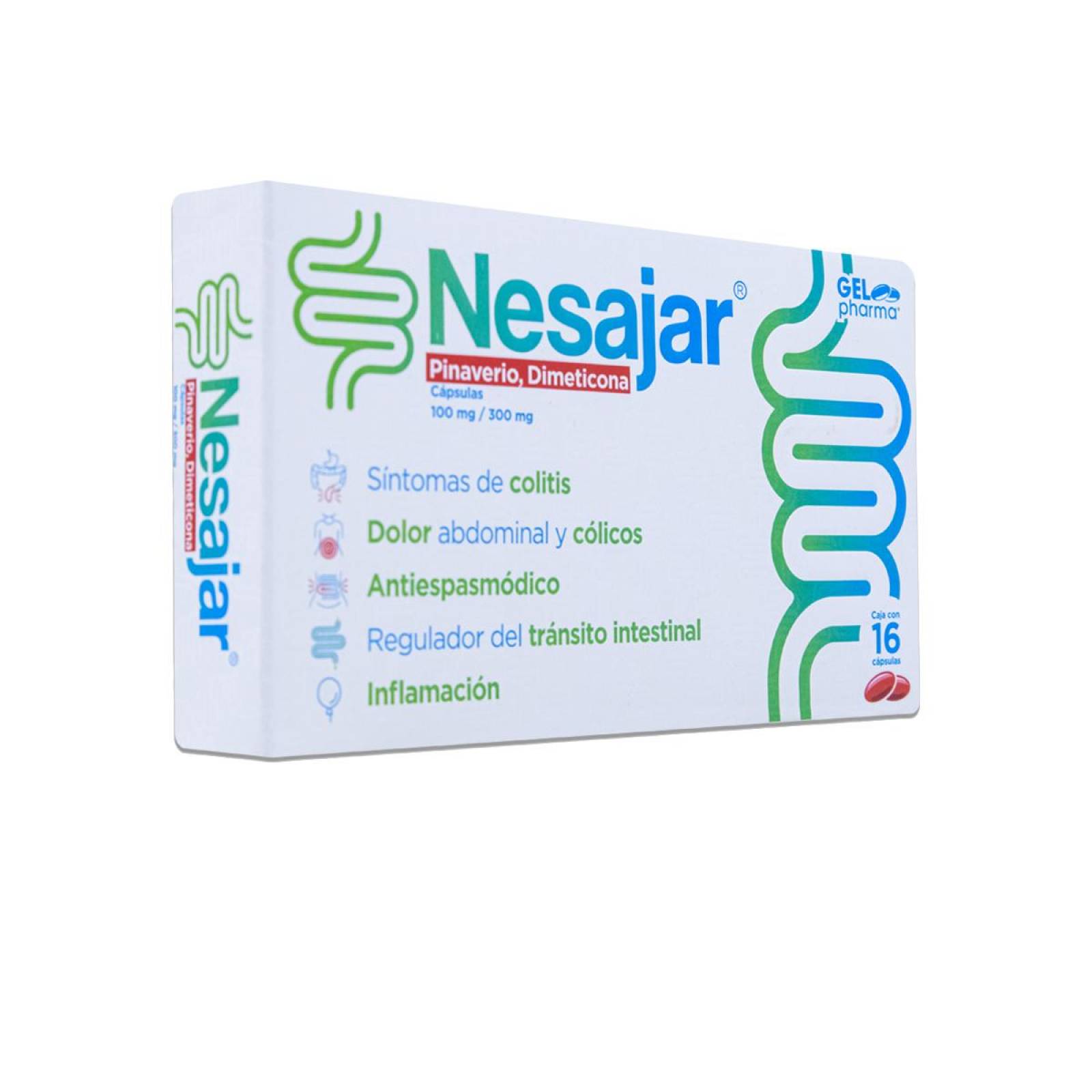 Nesajar Pinaverio, Dimeticona 16 Caps, Gel Pharma 