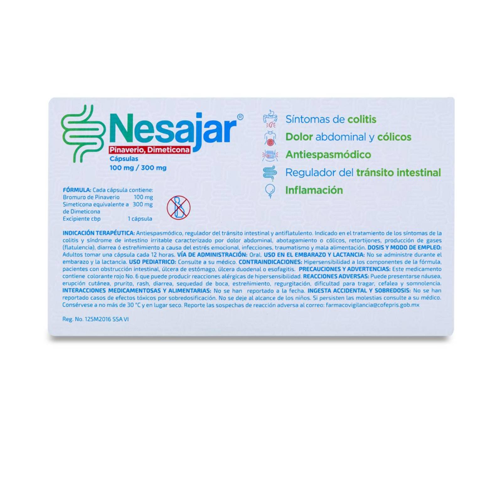 Nesajar Pinaverio, Dimeticona 16 Caps, Gel Pharma 