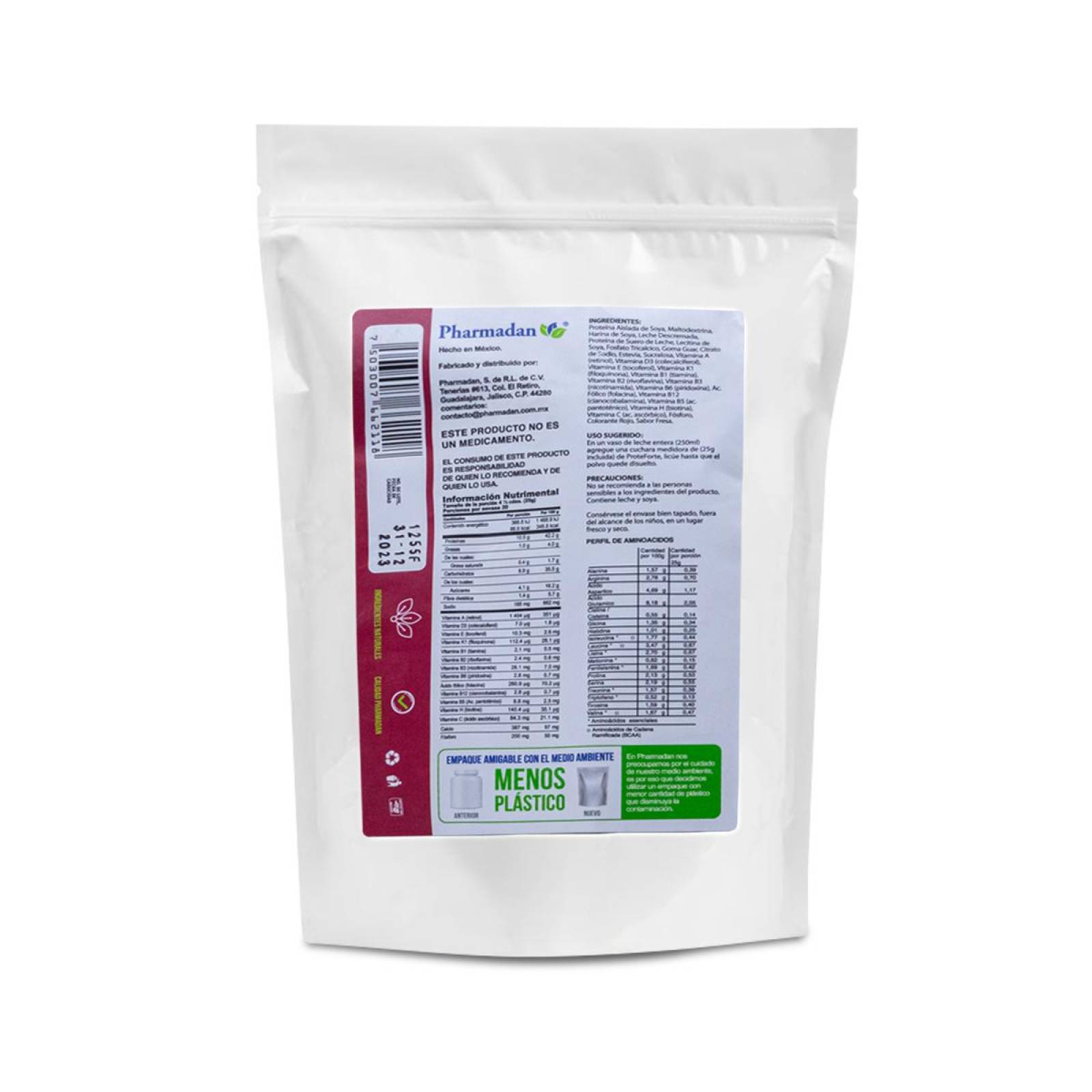 Prote Forte Polvo Sabor Fresa Bolsa 500 G, Pharmadan 