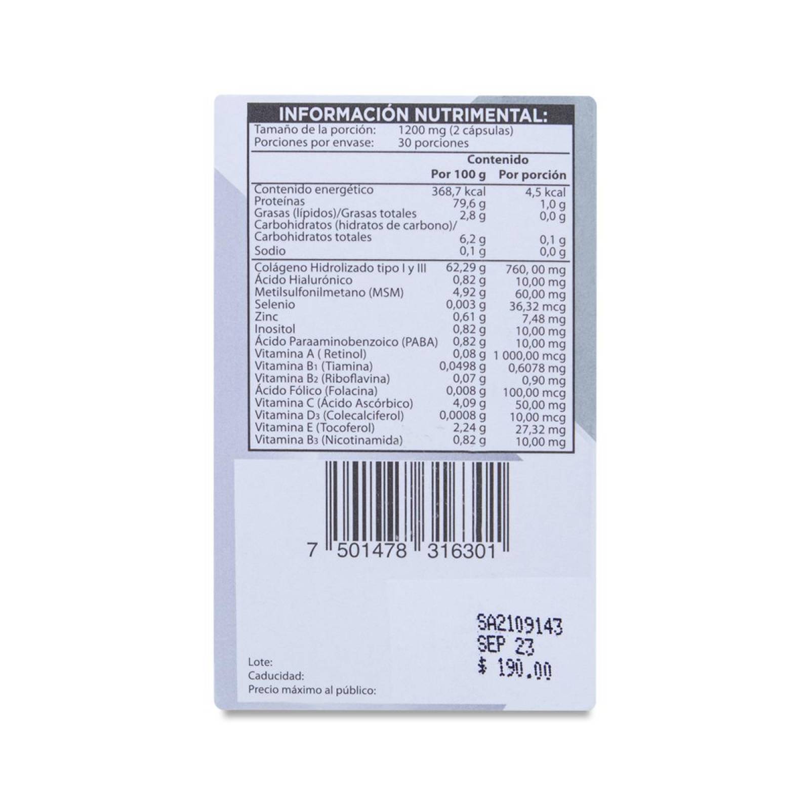 Colageno Tipo L Y Lll Vitae Frasco Con 60 Caps 