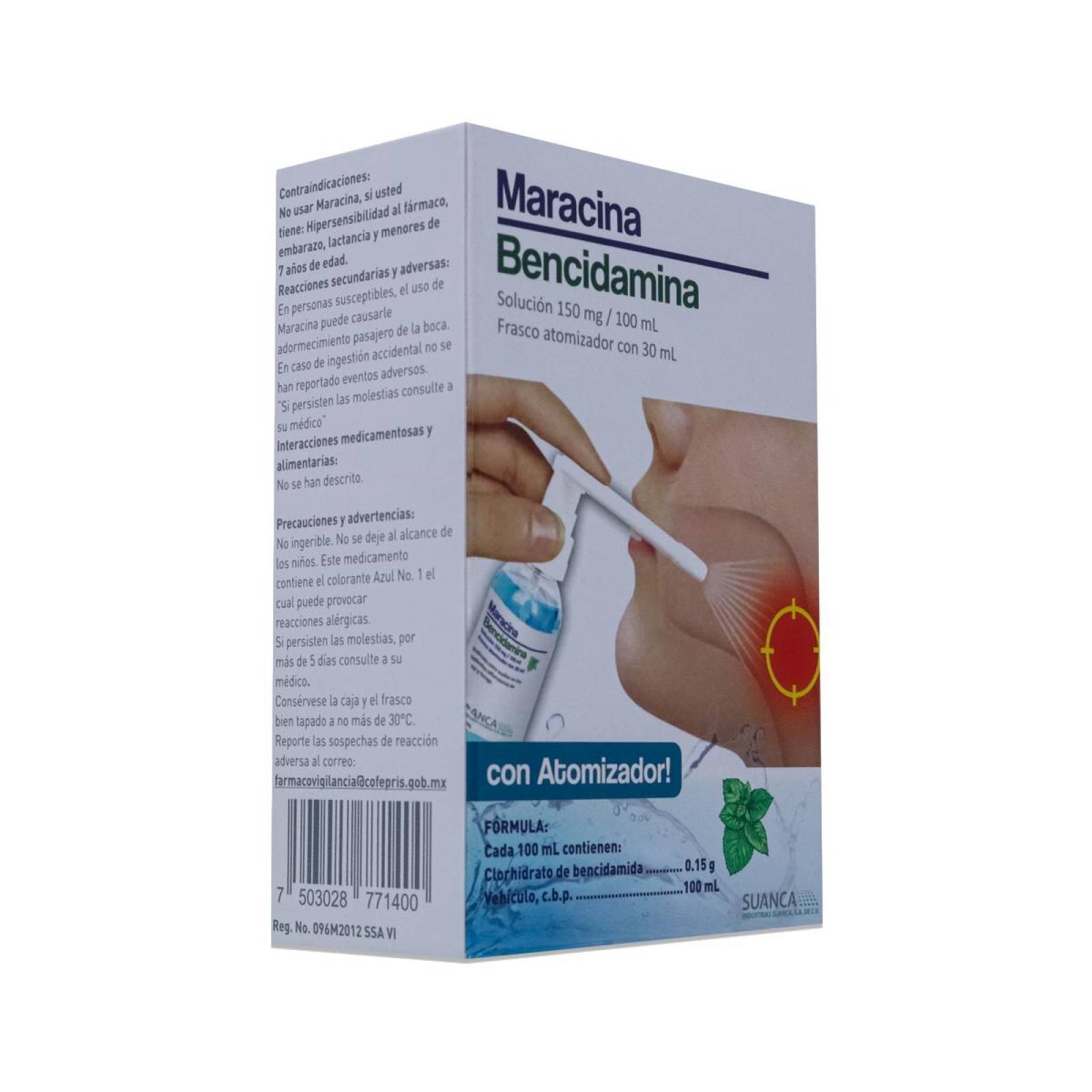 Maracina Bencidamina, Frasco Atomizador Con 30 Ml, Suanca