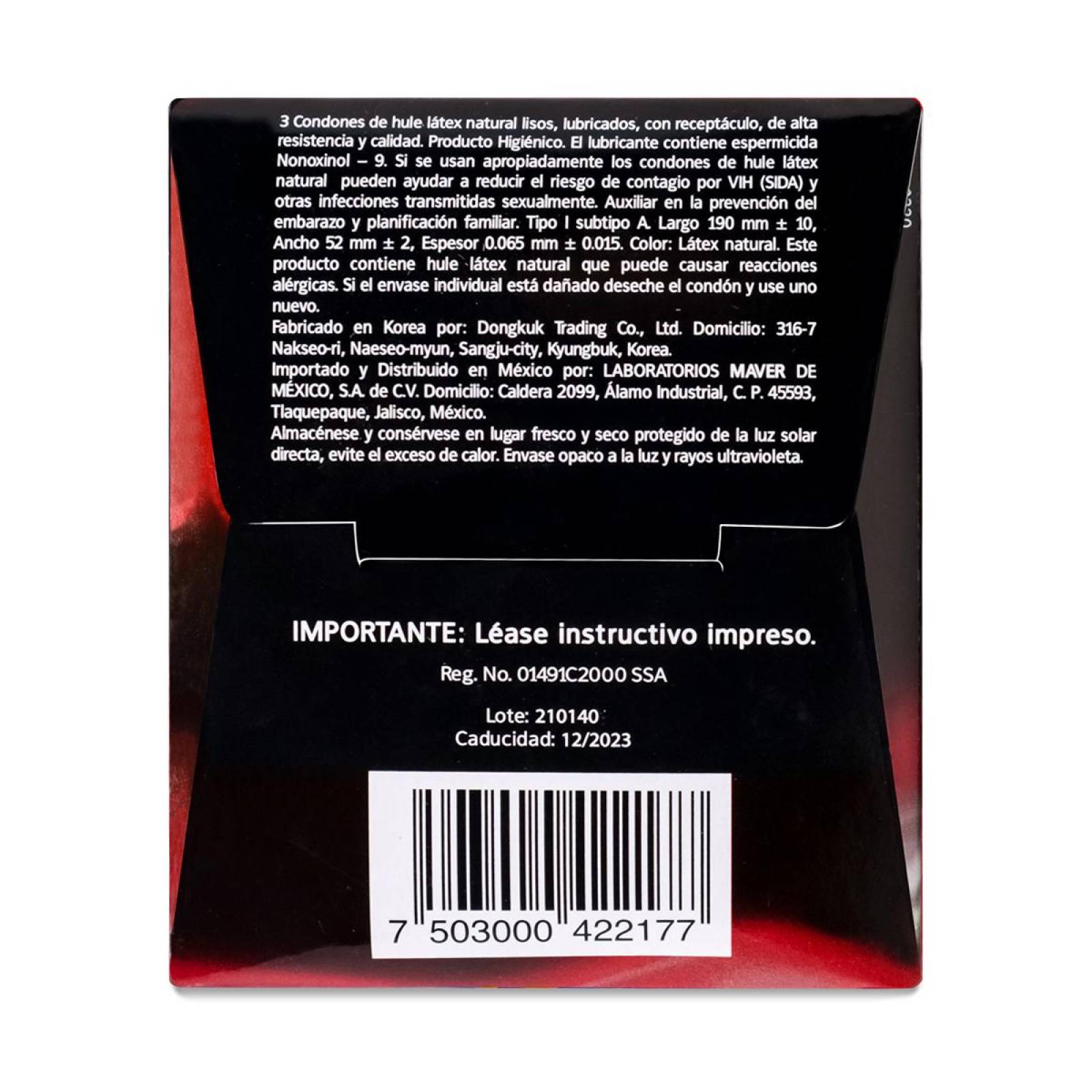 Condones Maver Casanova Nonoxinol-9, Cartera Con 3 Condones 