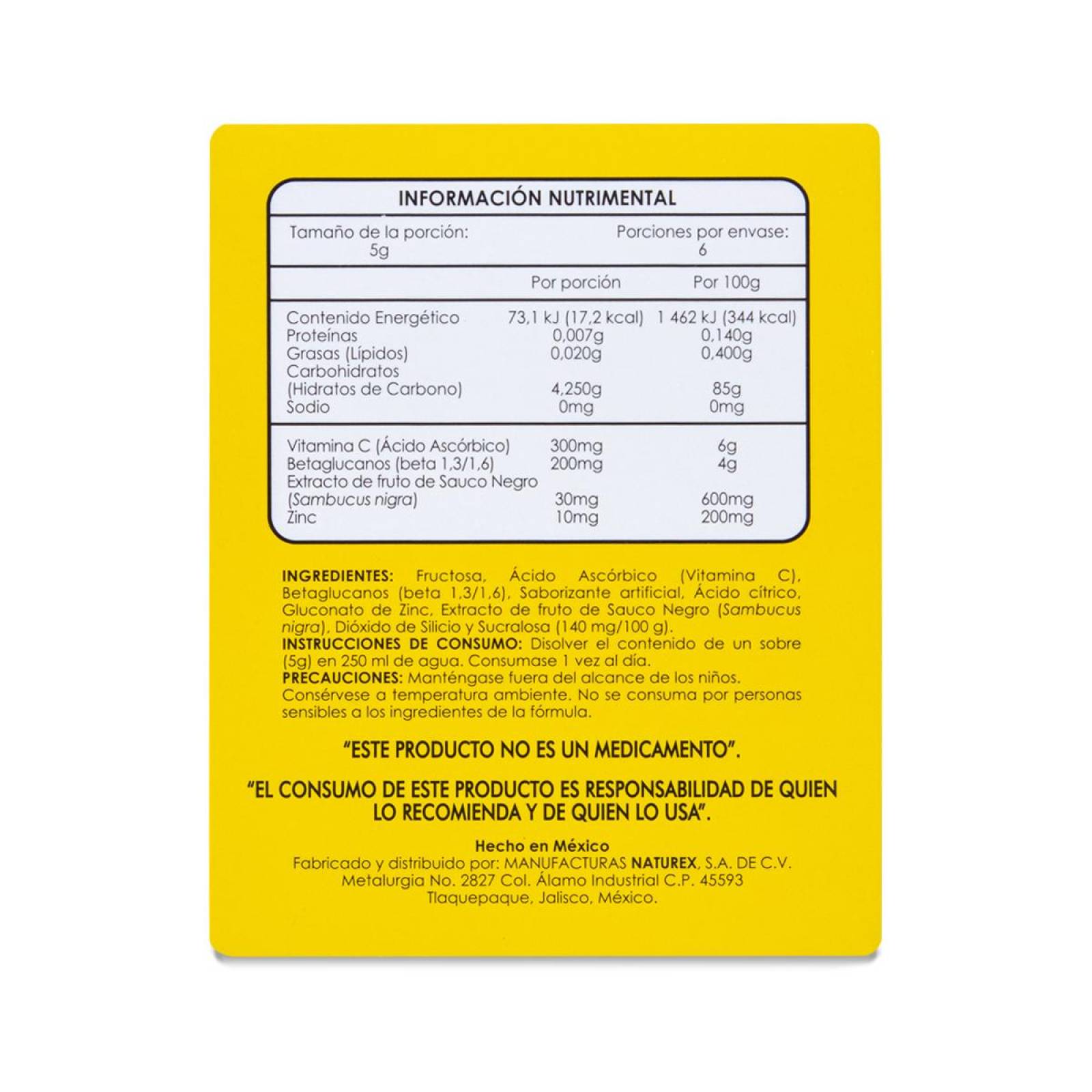 Multivitamínico Naturex Xtra C Vitamina C 6 Sobres Sabor Mandarina, 