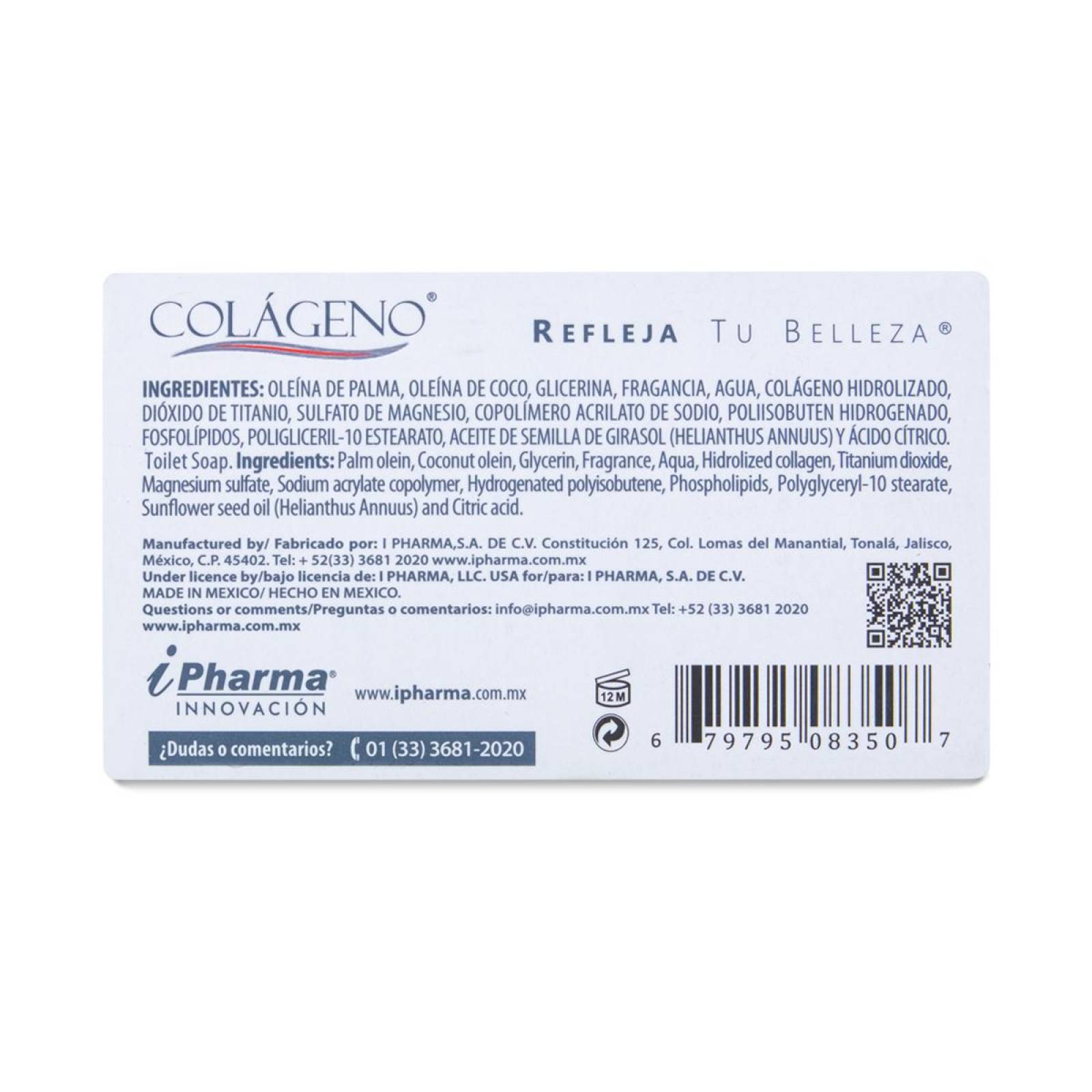Colageno Jabon Ultra Hidratante, Barra Con 100 G, Pharma 