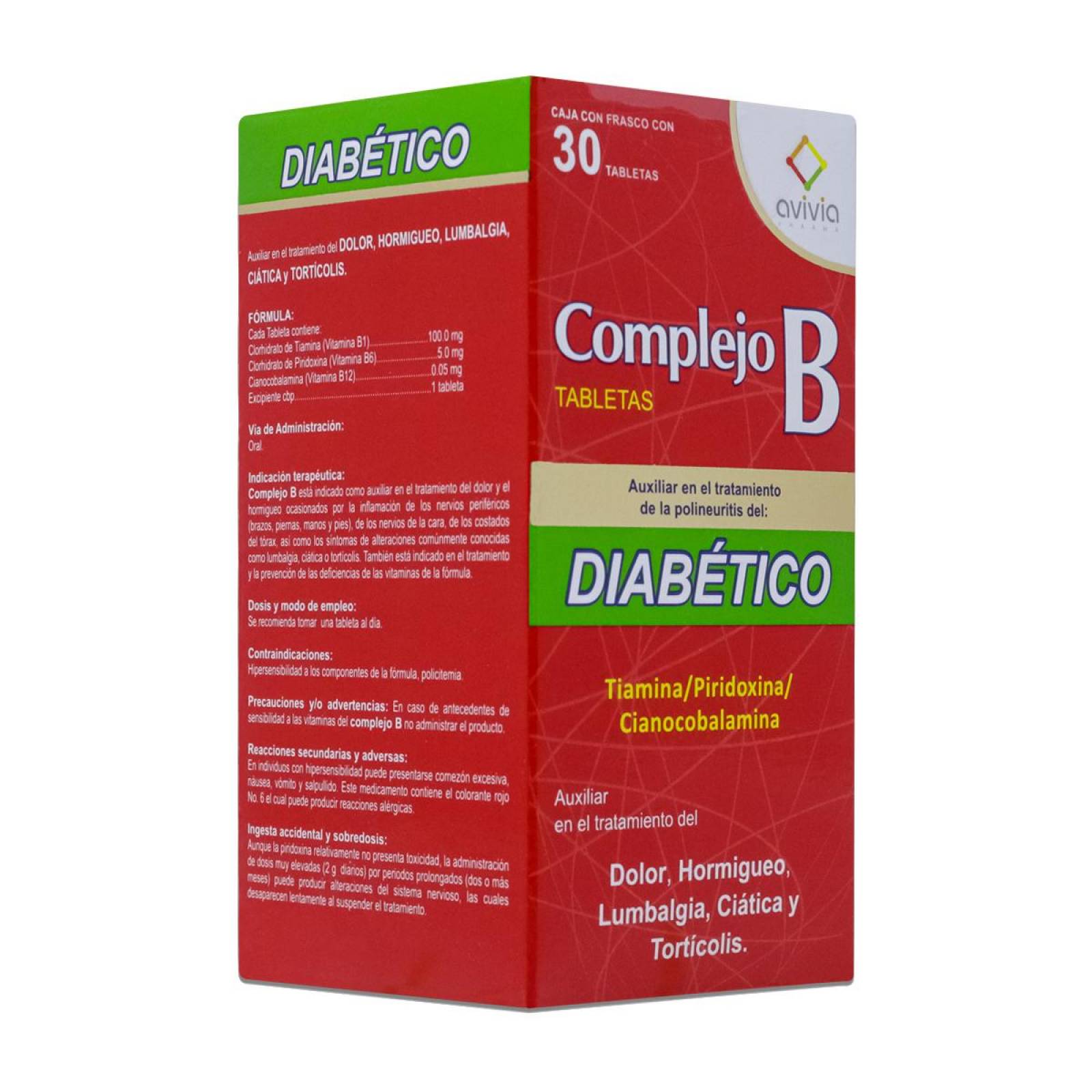 Complejo B Diabetico, Caja Con 30 Capsulas, Avivia 