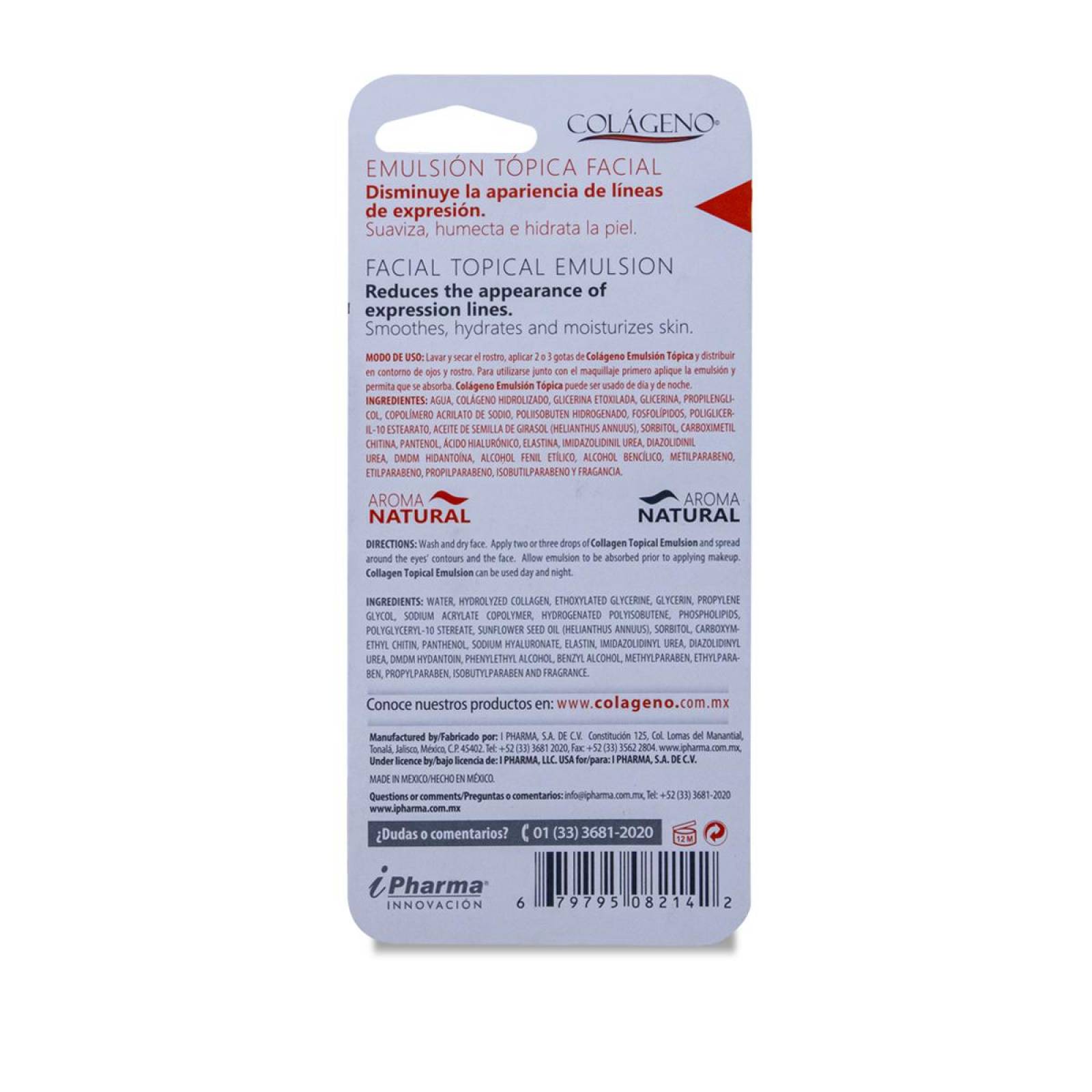 Colageno Emulsion Topica Facial, 15 Ml, Ipharma 