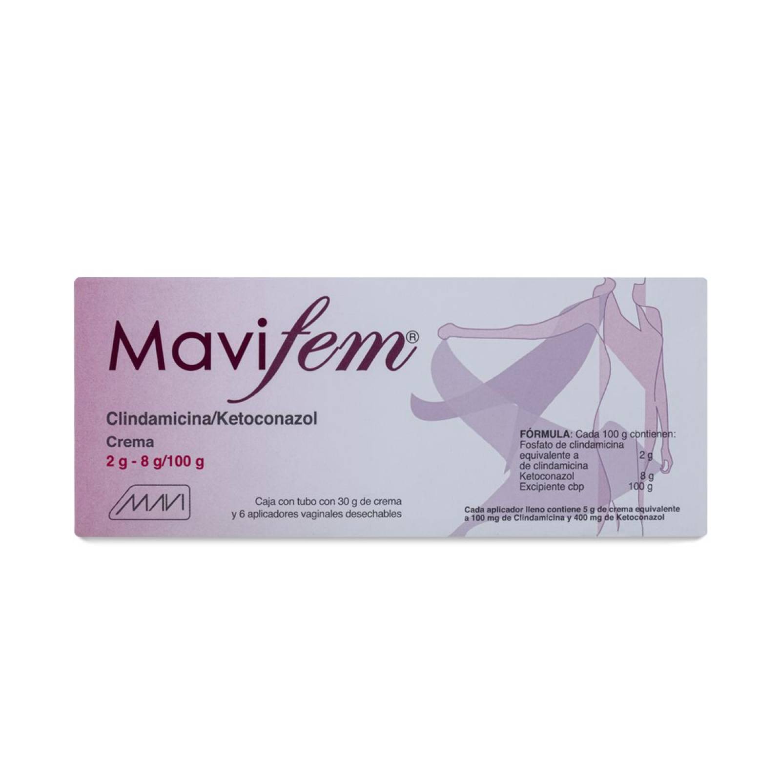 Mavifem Clindamicina/Ketoconazol, Tubo Con 30 G De Crema Y 6 Aplicadores Vaginales Desechables, Mavi