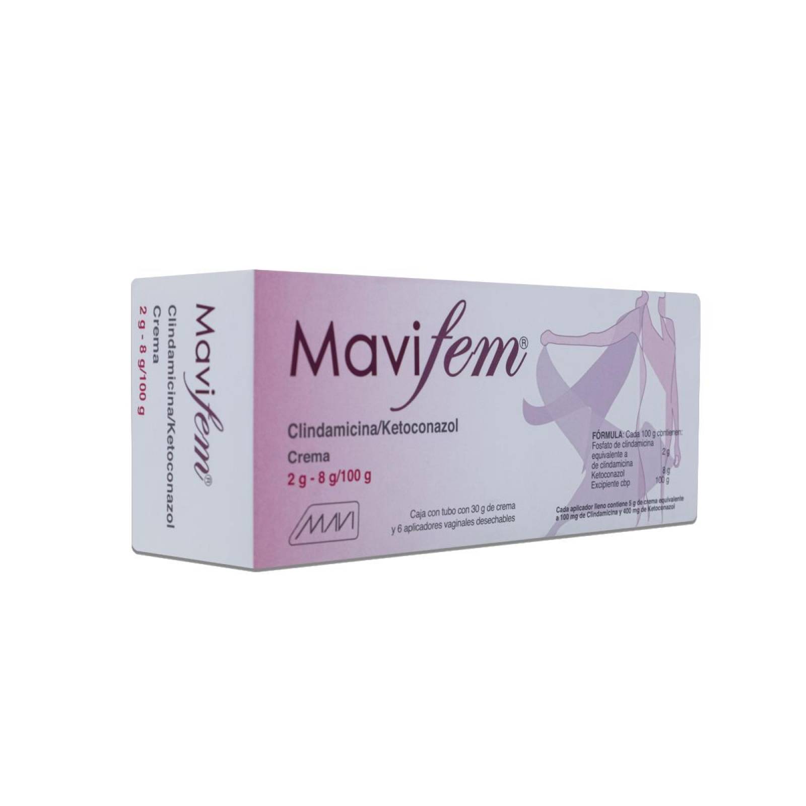 Mavifem Clindamicina/Ketoconazol, Tubo Con 30 G De Crema Y 6 Aplicadores Vaginales Desechables, Mavi