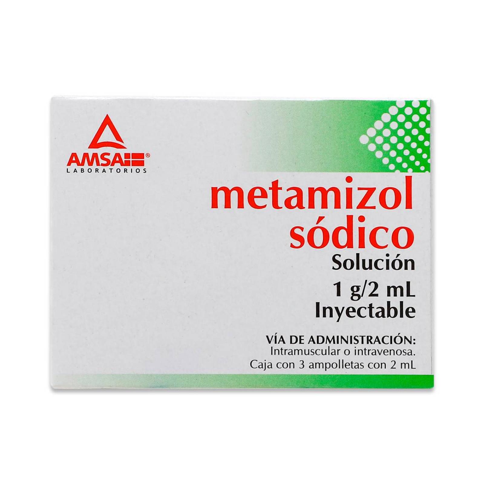 Metamizol Sodico Amsa Caja Con 3 Ampolletas De 2 Ml 
