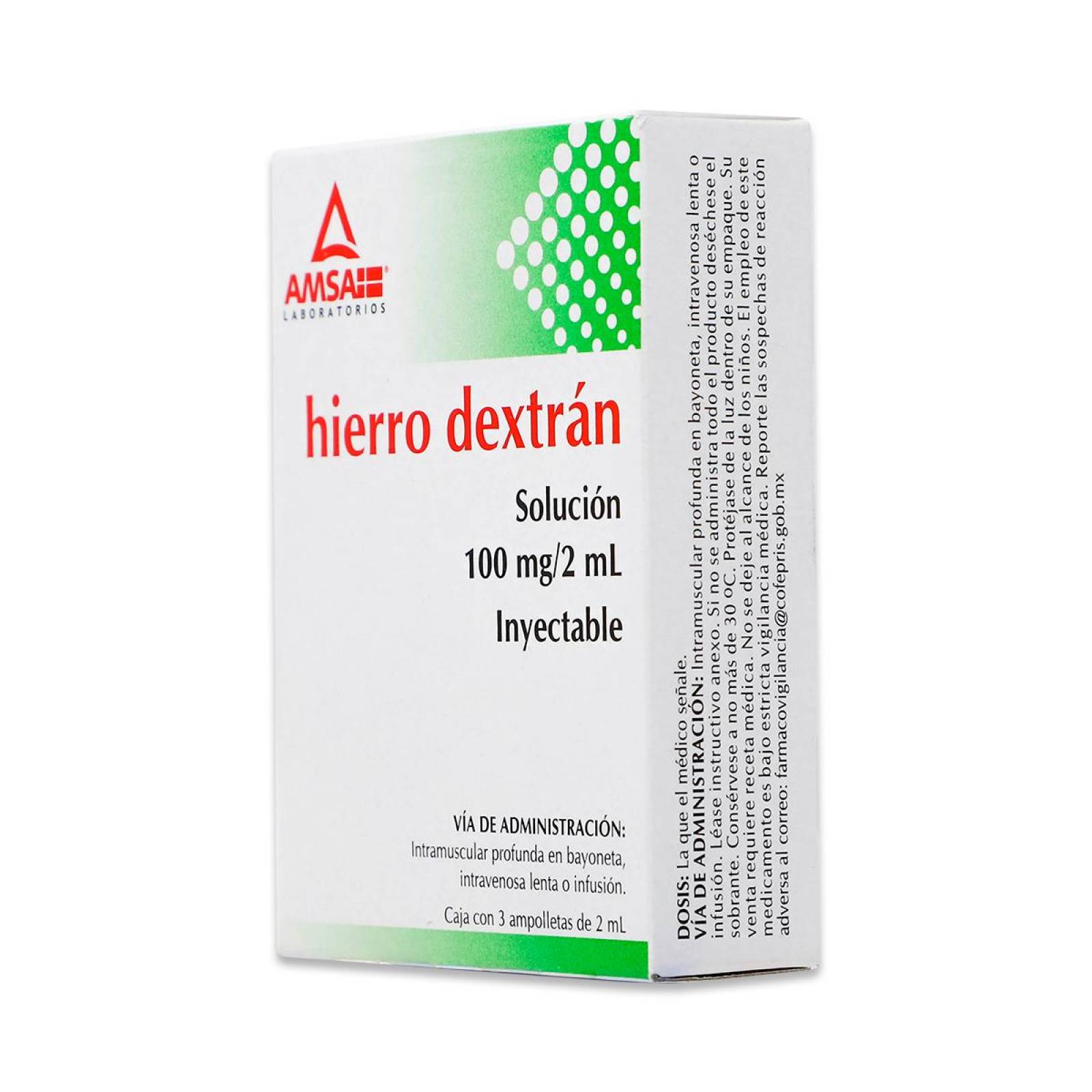 Hierro Amsa Hierro Dextran Caja Con 3 Ampolletas De 2 Ml