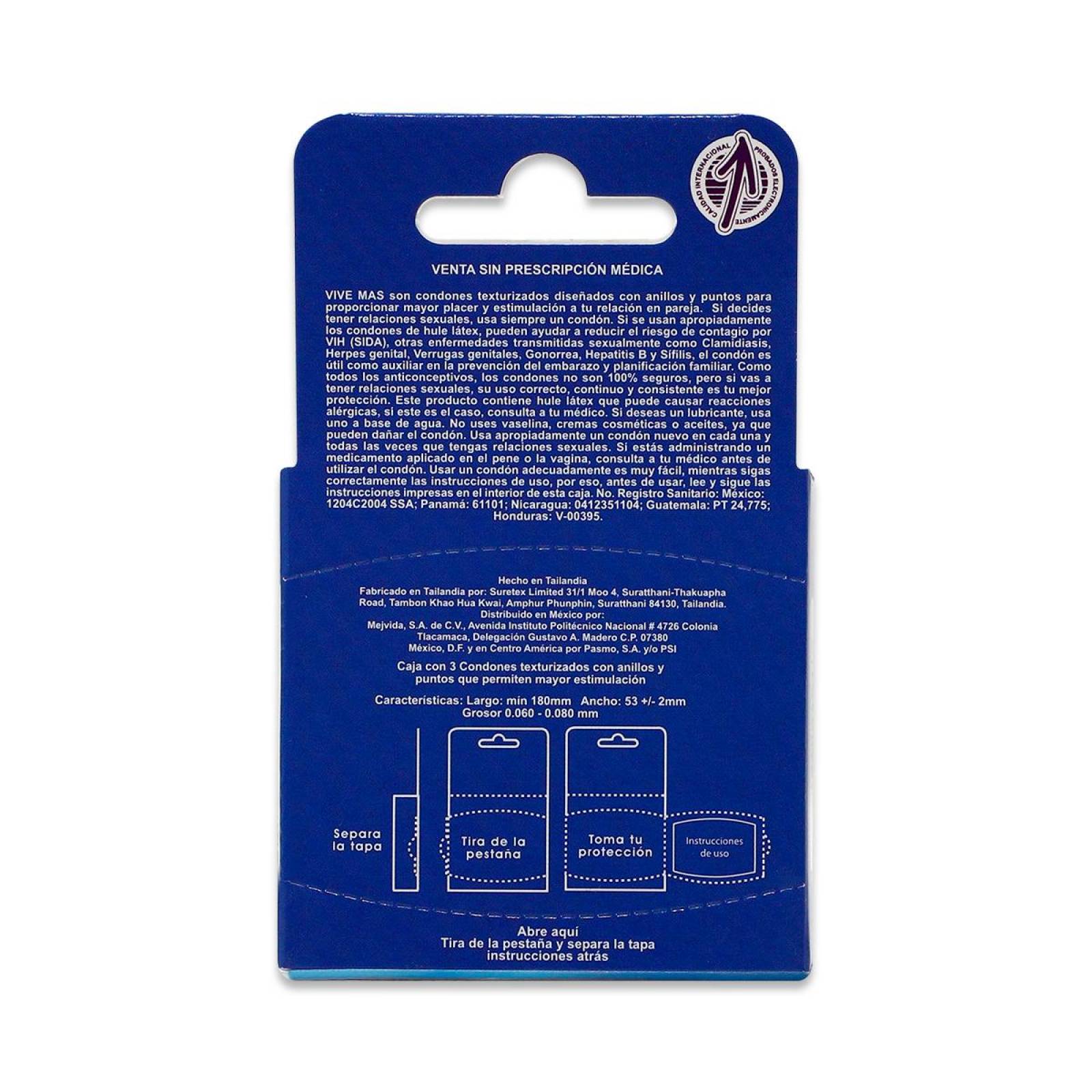 Condones Vive Mas Texturizados 3 Condones Texturizados Con Anillos Y Puntos 