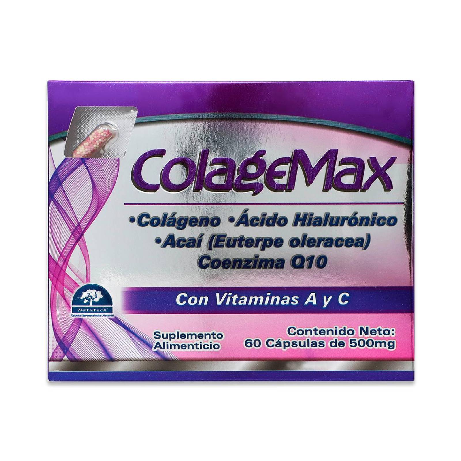 Suplemento alimenticio Natutech Colagemax 60 Capsulas De 500 Mg 
