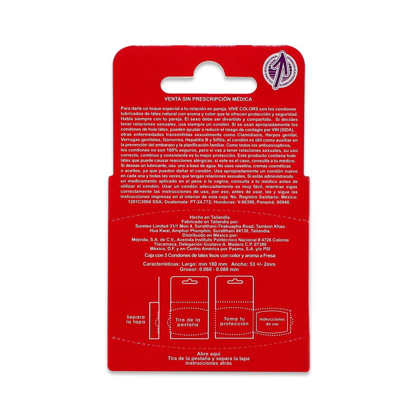Condones Mejvida Vive Fresa,3 Condones De Látex Lisos 