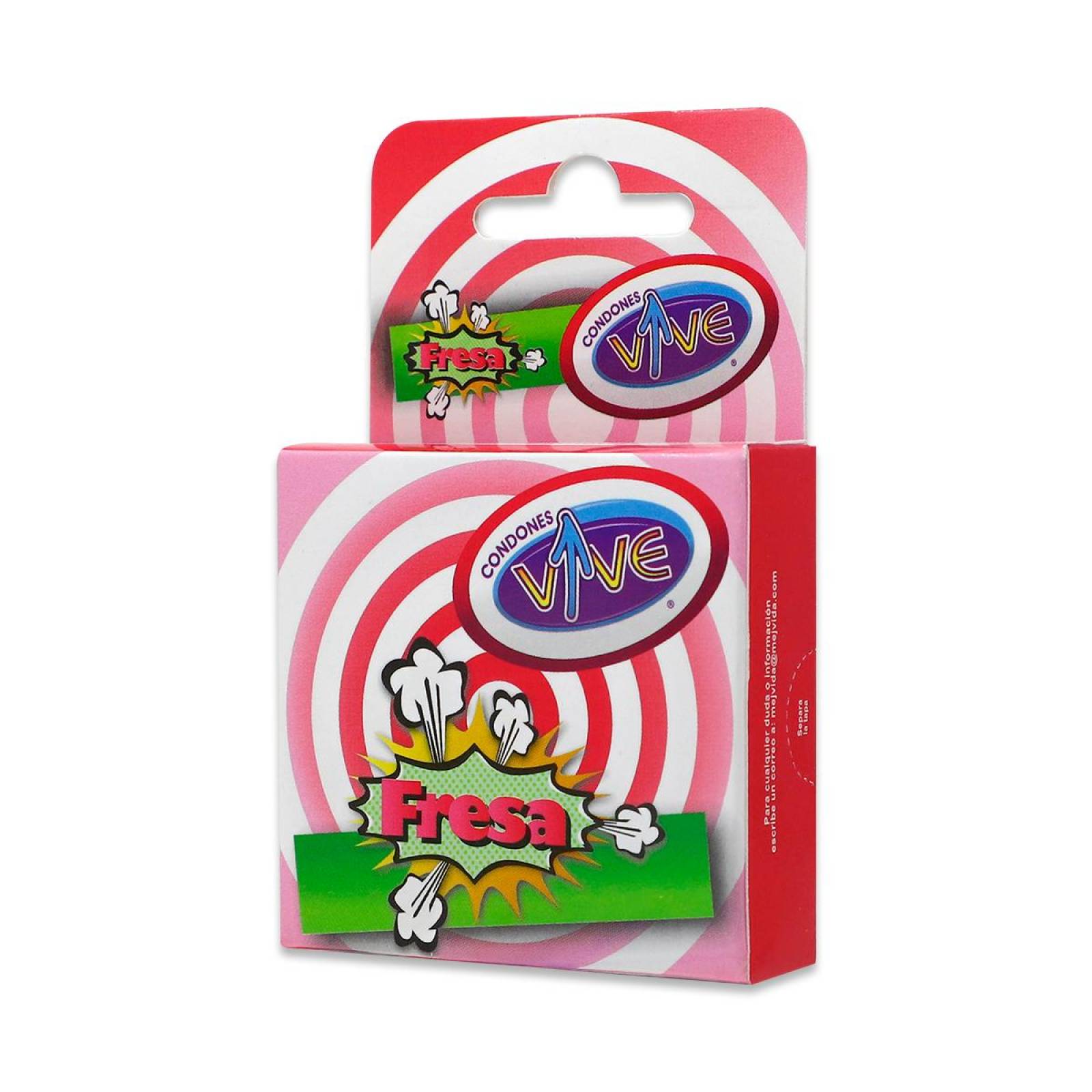 Condones Mejvida Vive Fresa,3 Condones De Látex Lisos 