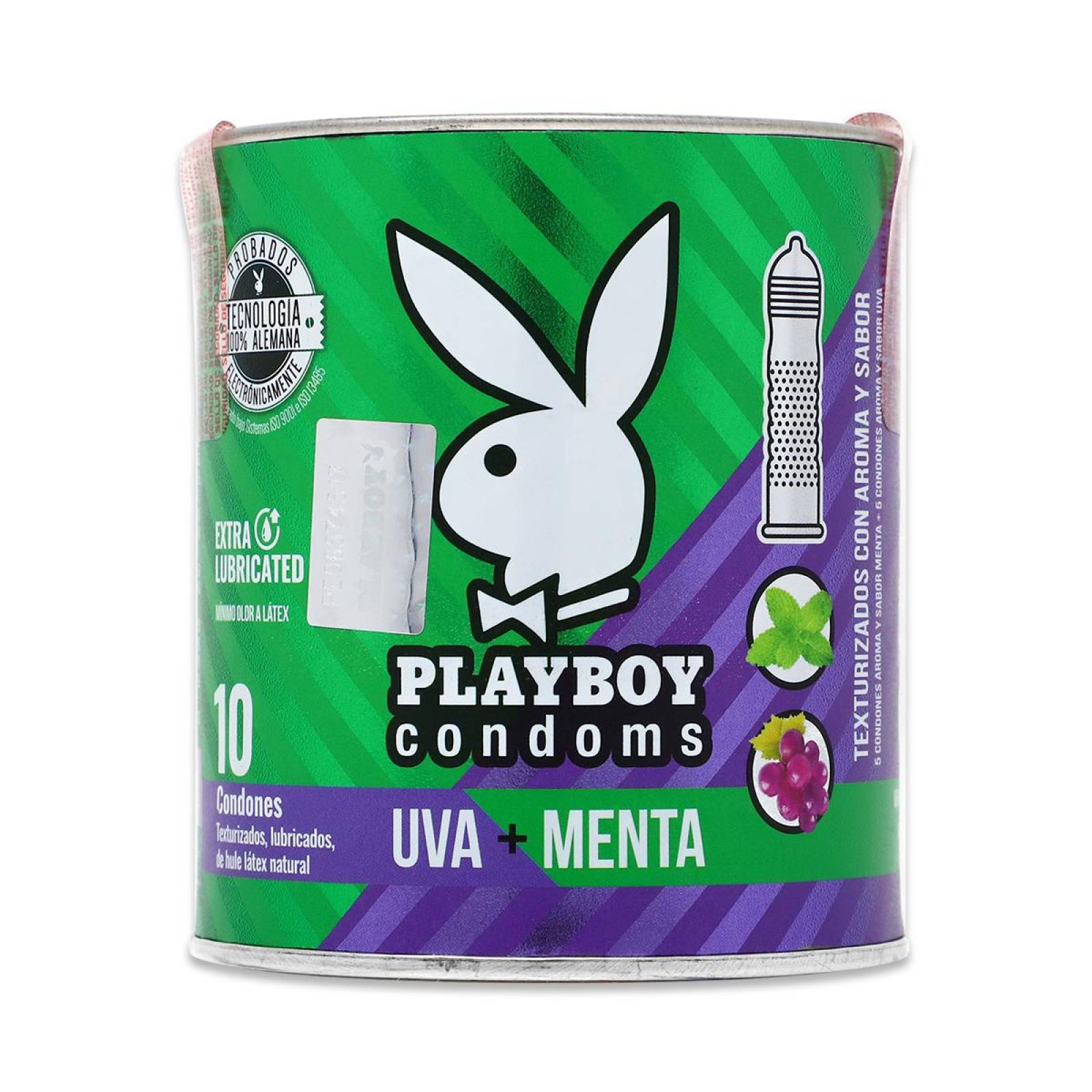 Condones Playboy Condoms Uva/Menta Lata Con 10 Piezas 