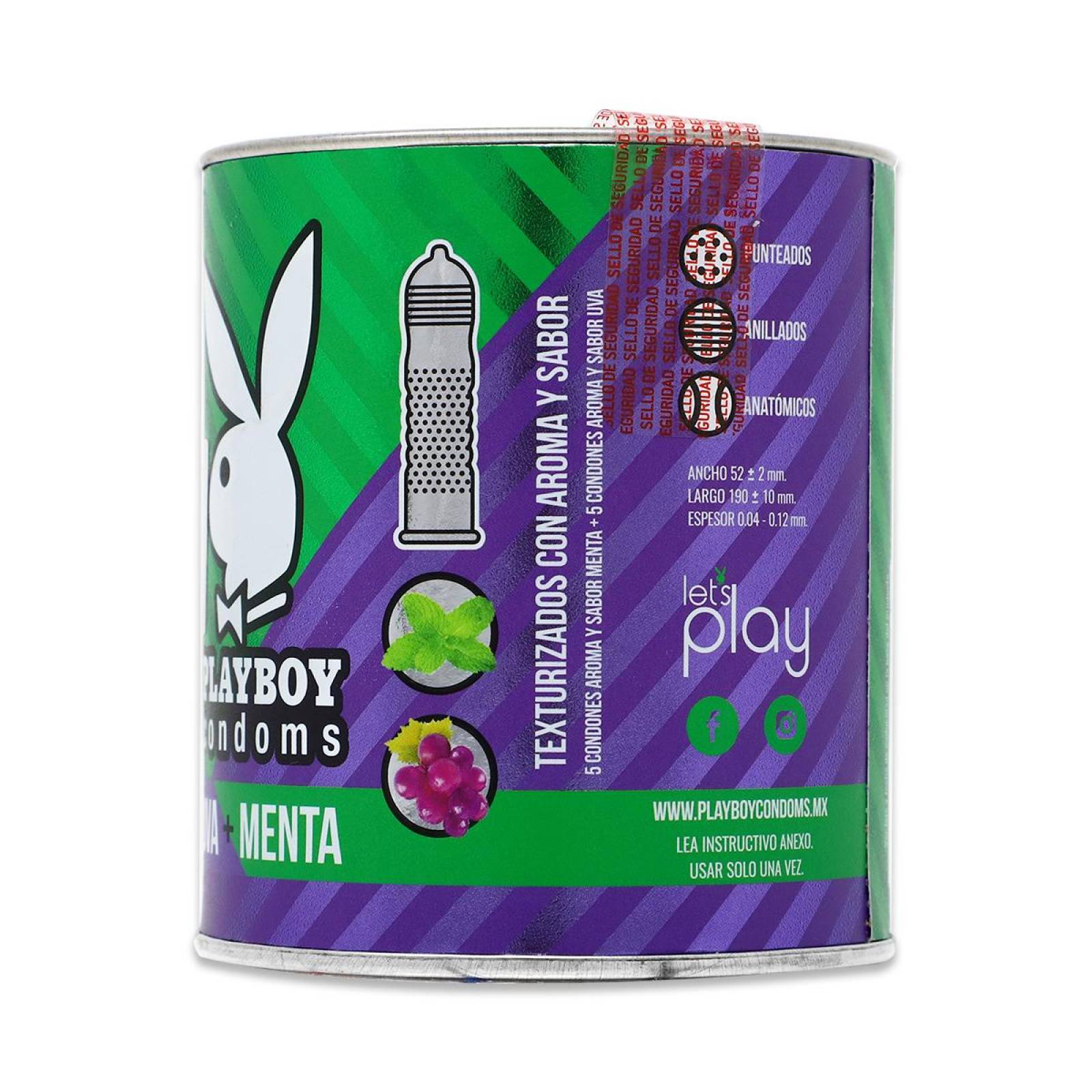 Condones Playboy Condoms Uva/Menta Lata Con 10 Piezas 