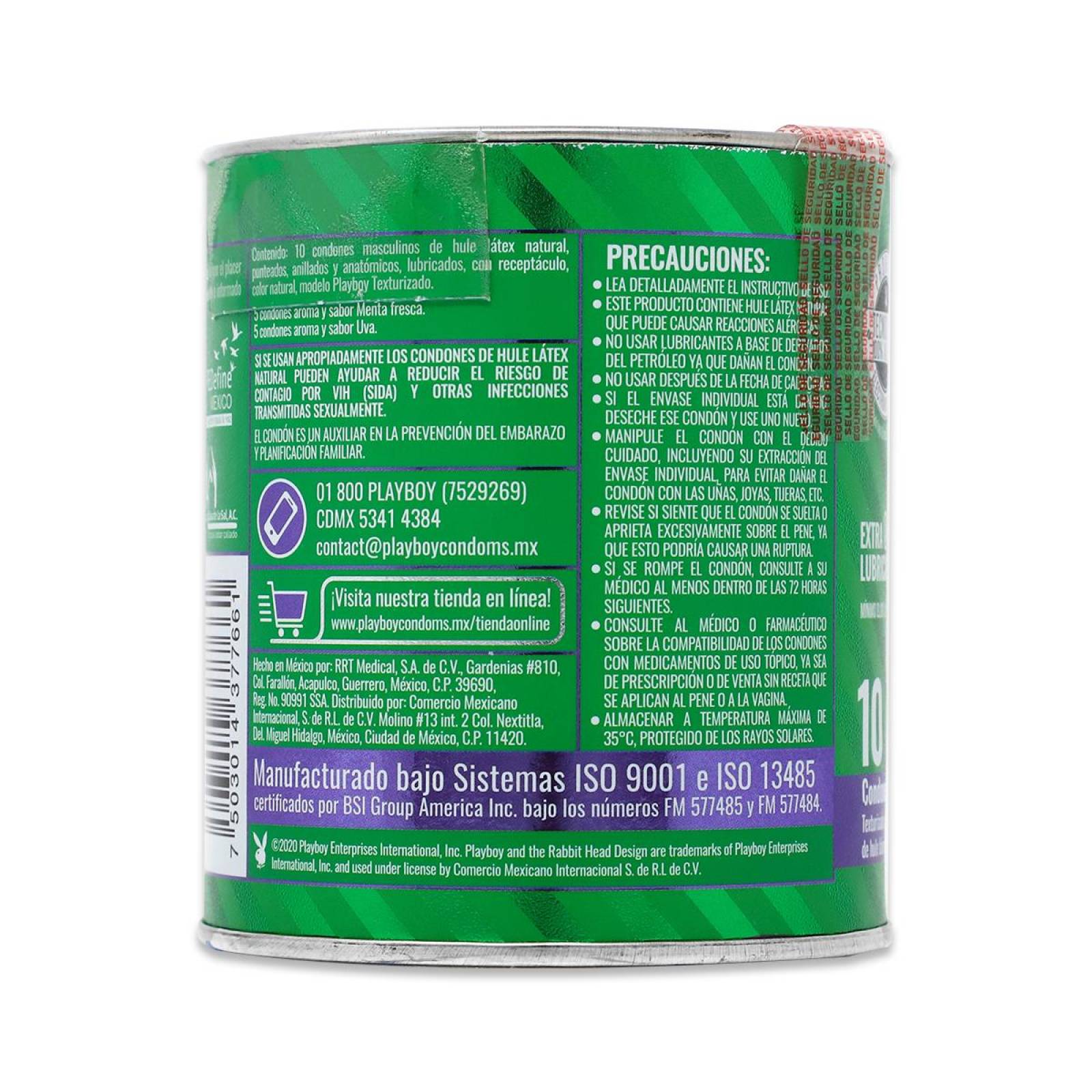 Condones Playboy Condoms Uva/Menta Lata Con 10 Piezas 