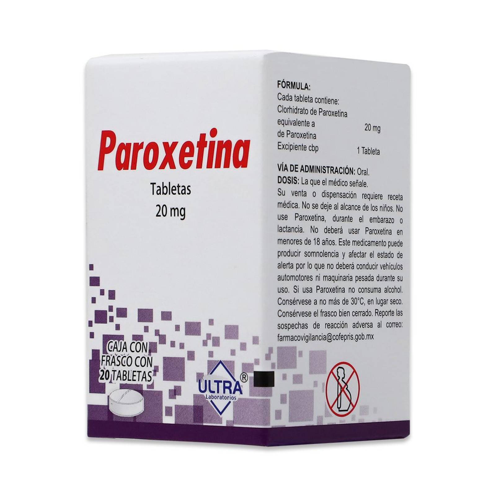 Antidepresivo  Ultra Paroxetina Frasco Con 20 Tabletas 