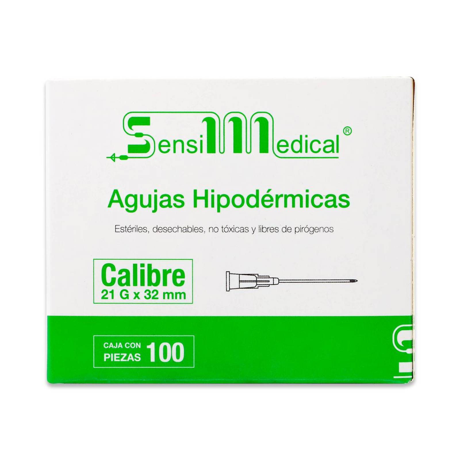 Agujas Hipodermicas Sensil Medic Aguja Esteril Desechable No Teoxica Y Libre De Pirogenos Calibre 21G X 32 Mm Cont 100 