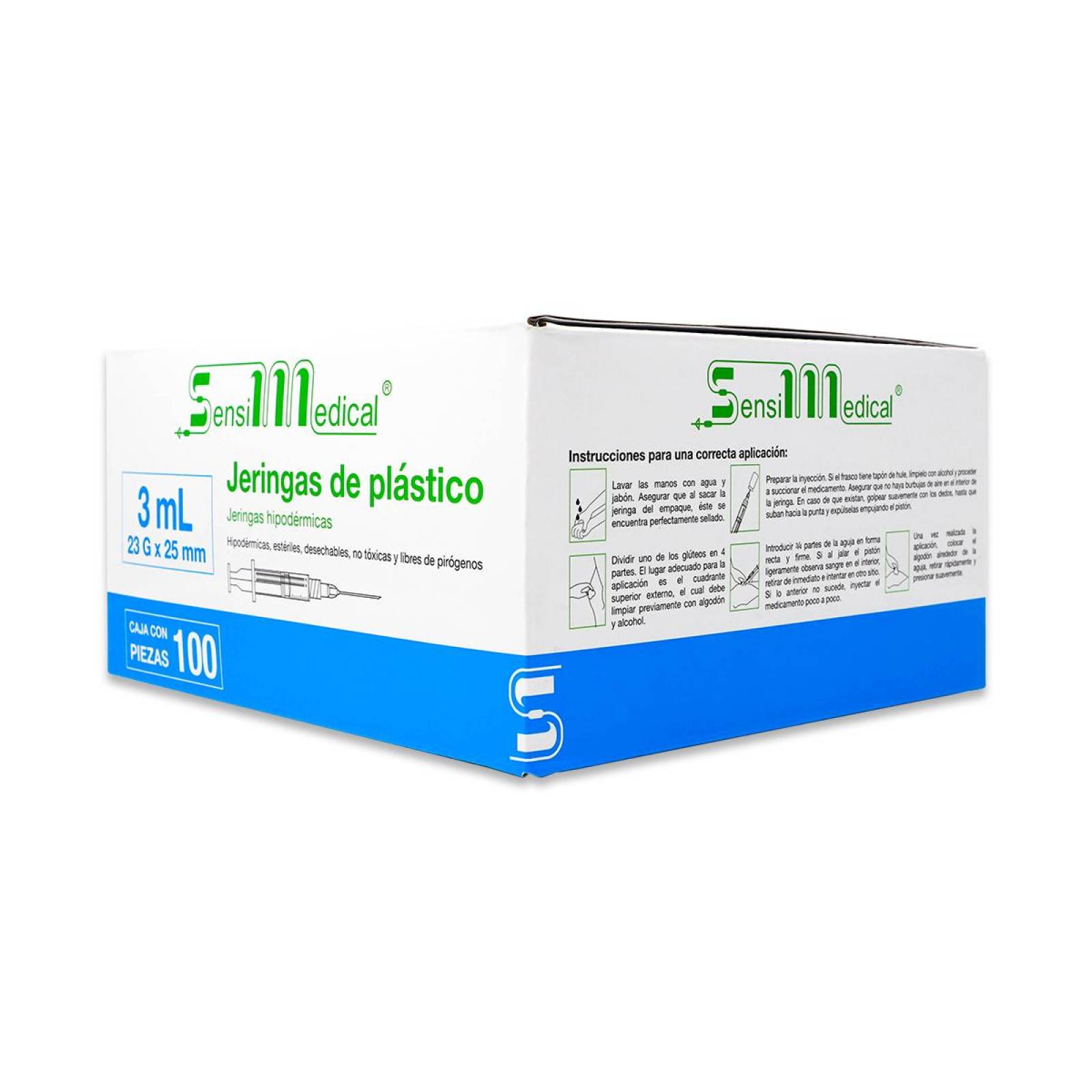 Jeringas Sensilmedical De Plastico Hipodermicas 3 Ml 23 G X 25 Mm Caja Con 100 Piezas