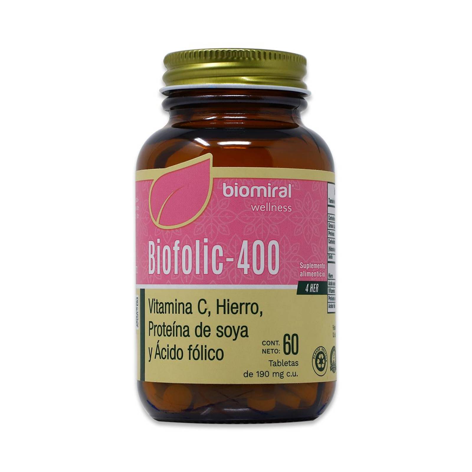 Biofolic 400 Biomiral Frasco Con 60 Tabletas