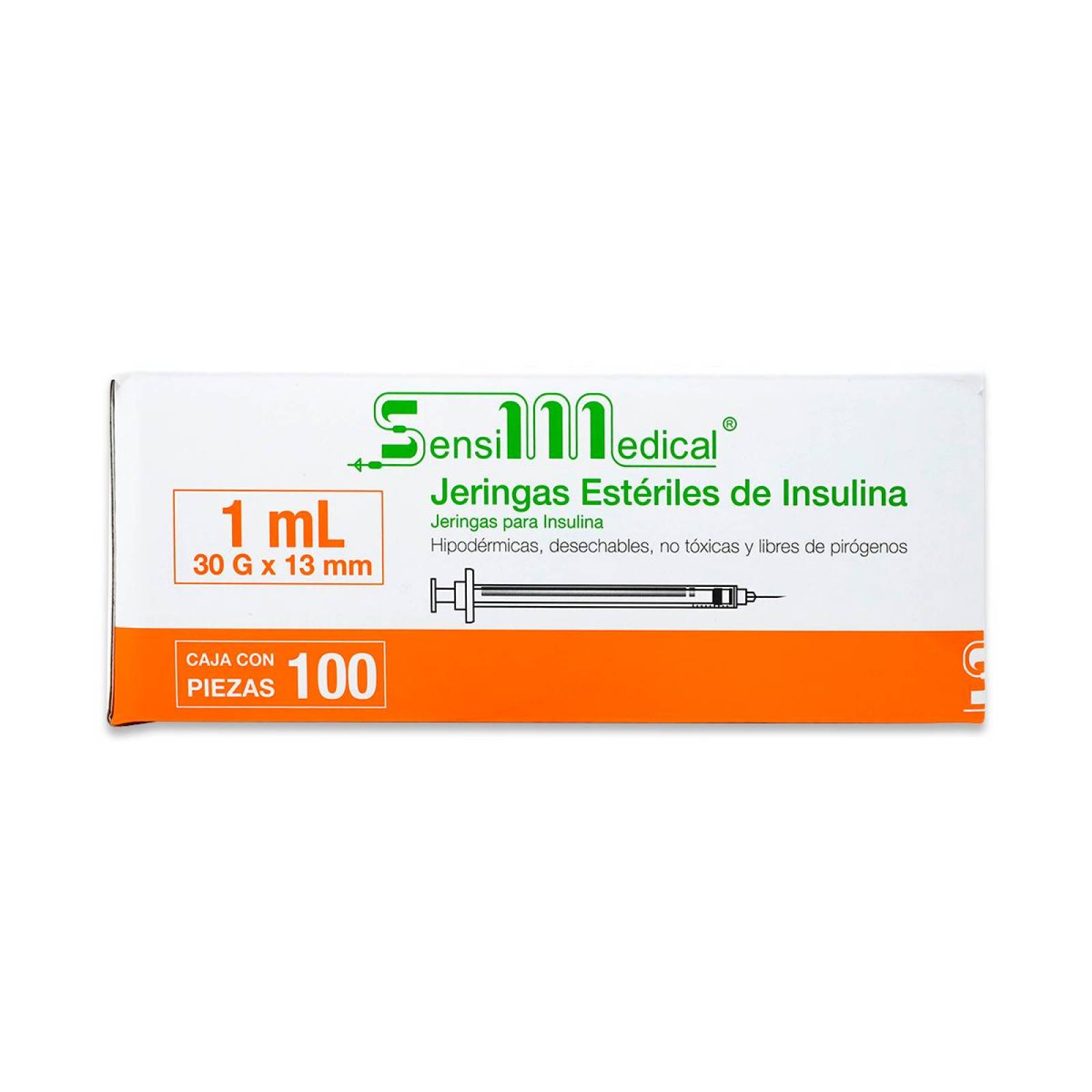 Jeringa SensiMedical De Plastico Para Insulina Hipodermica Libre De Pirogenos 1Ml 30G X 