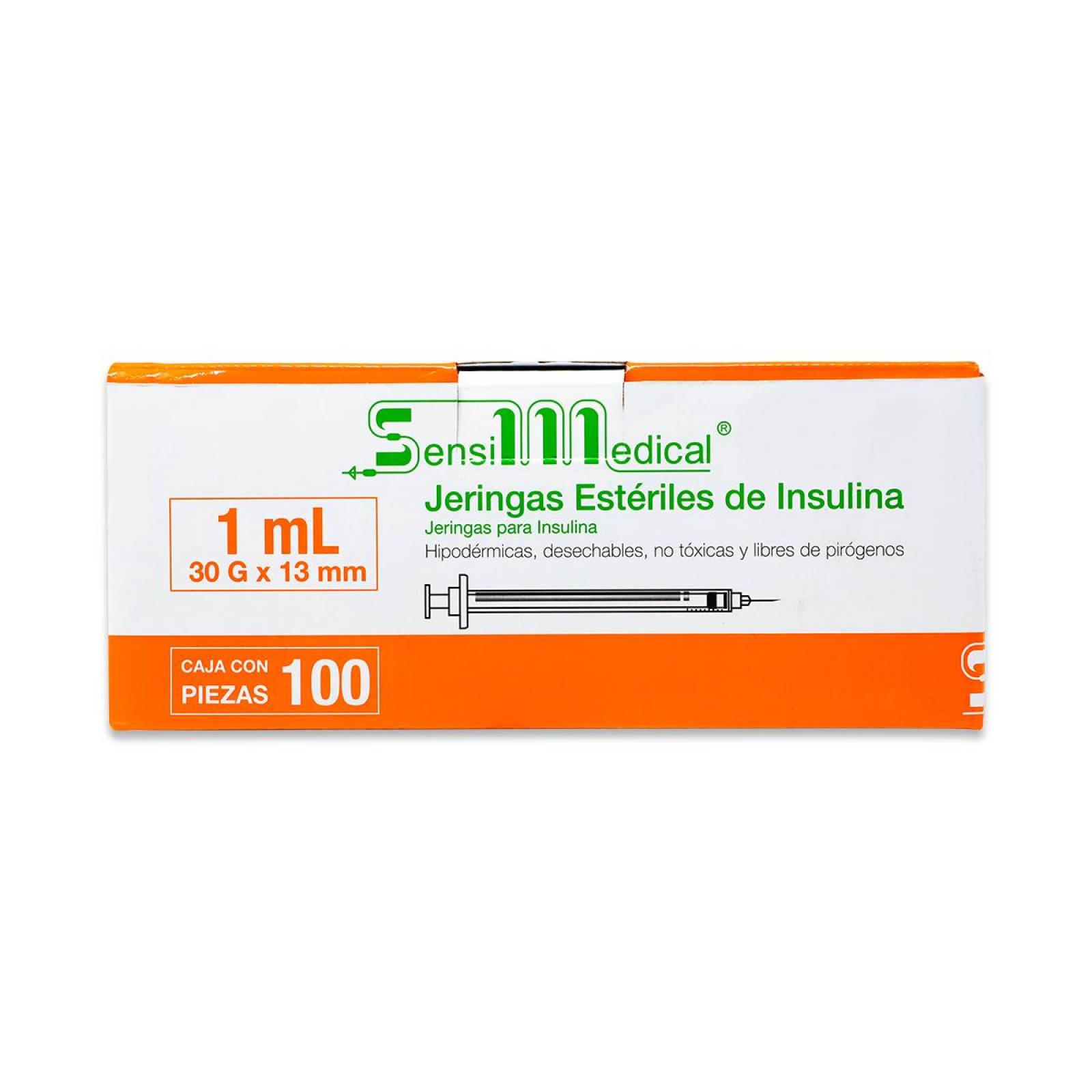 Jeringa SensiMedical De Plastico Para Insulina Hipodermica Libre De Pirogenos 1Ml 30G X 