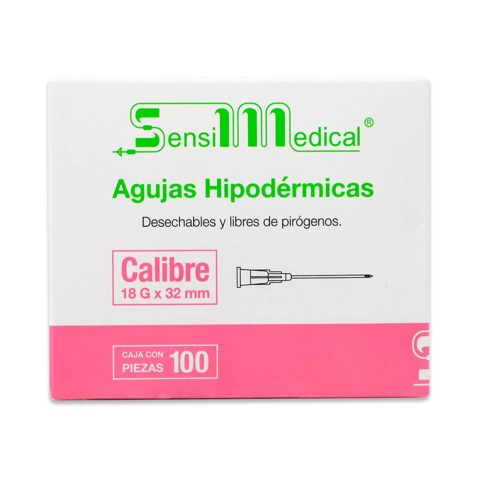 Agujas Hipodermicas Desechable Y Libre De Pirogenos Calibre 18G X 32 Mm Cont 100 Pzas 