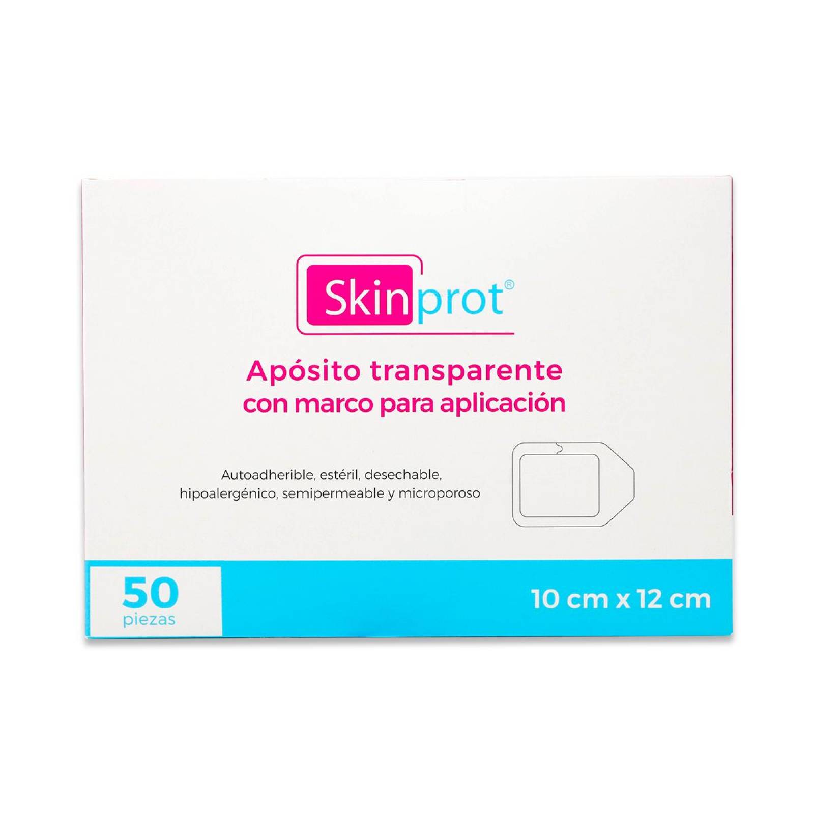 Apósito Skinprot Transparente Con Marco Para Aplicación 50 Pzas 10 Cm X 12 Cm