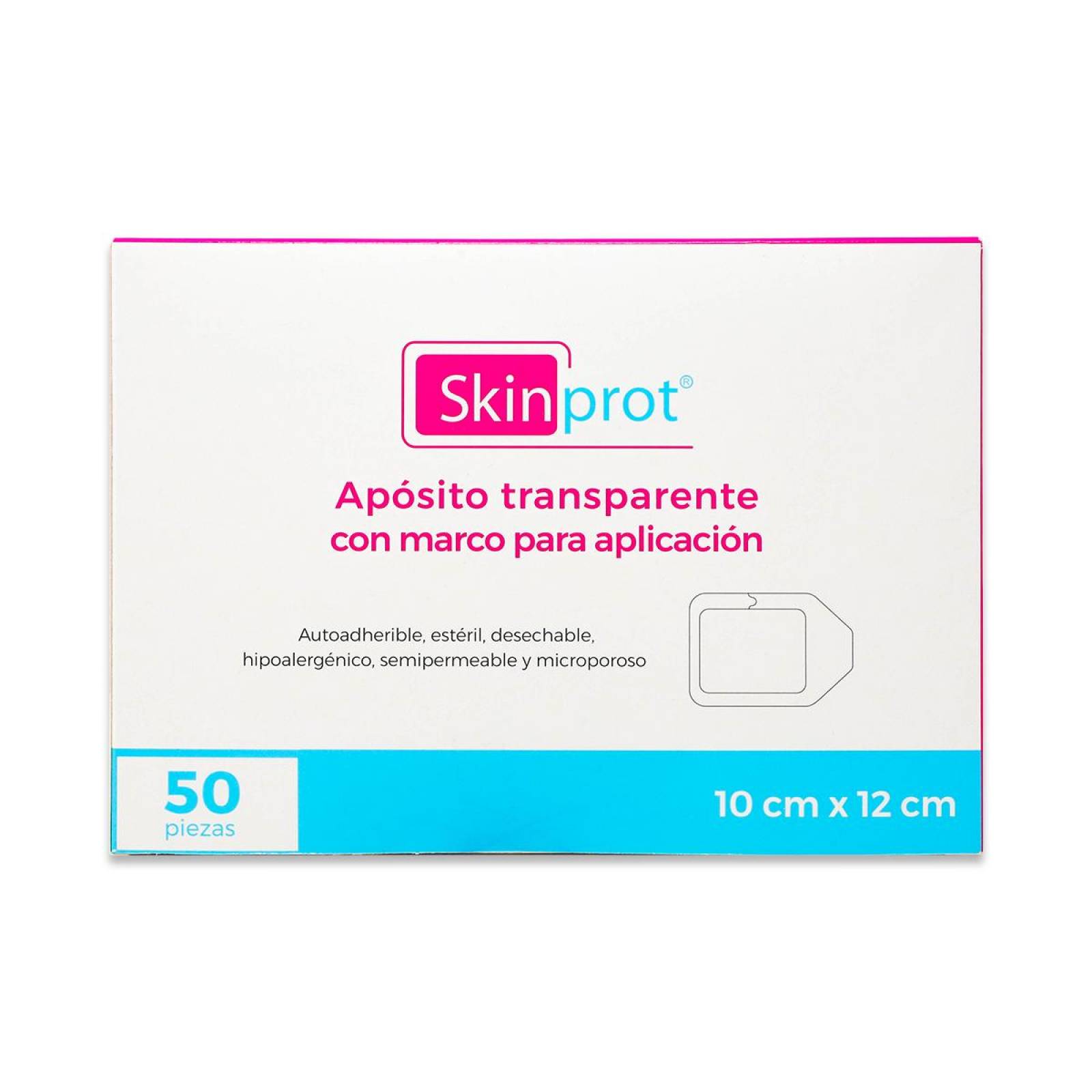 Apósito Skinprot Transparente Con Marco Para Aplicación 50 Pzas 10 Cm X 12 Cm