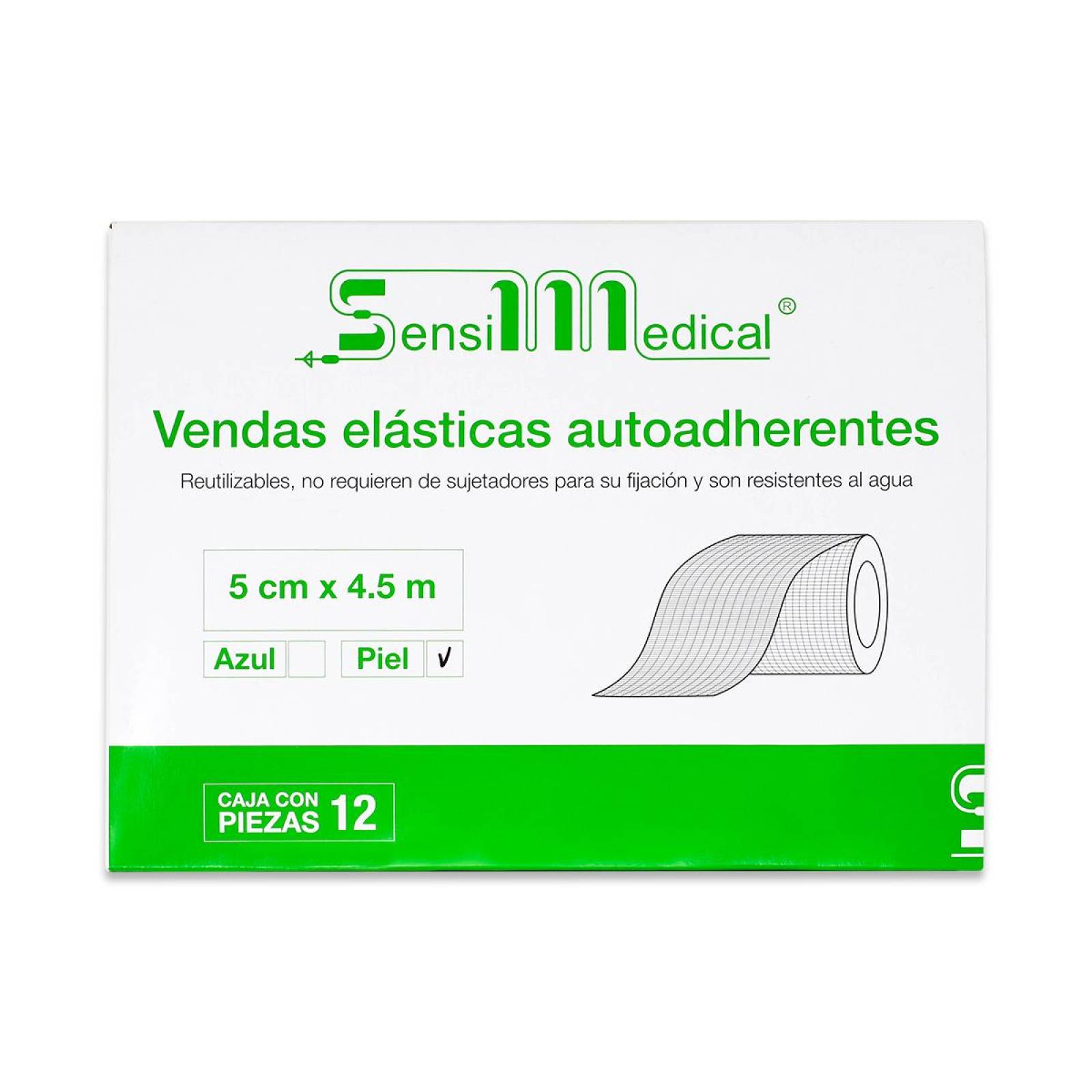 Vendas Elasticas Autoadherentes, 5 Cm X 4.5, Caja Con 12 Piezas Color Piel, Sensilmedical