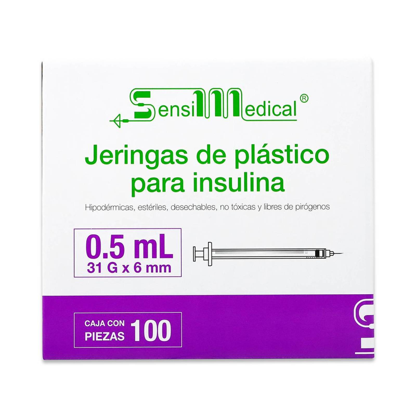 Jeringa Sensil medical De Plastico Para Insulina 0.5Ml 31G X 6 Mm Cont 100 Pzas 