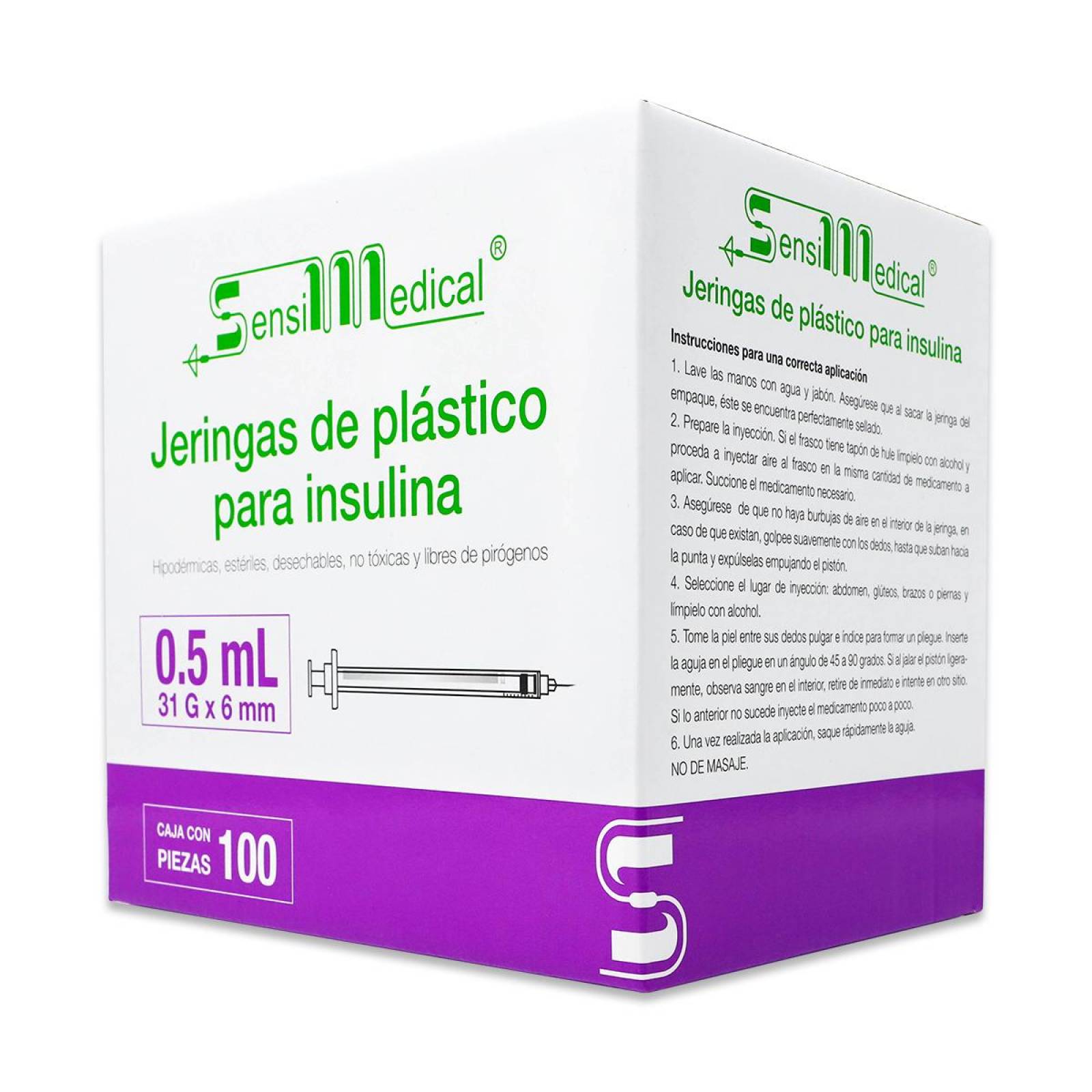Jeringa Sensil medical De Plastico Para Insulina 0.5Ml 31G X 6 Mm Cont 100 Pzas 