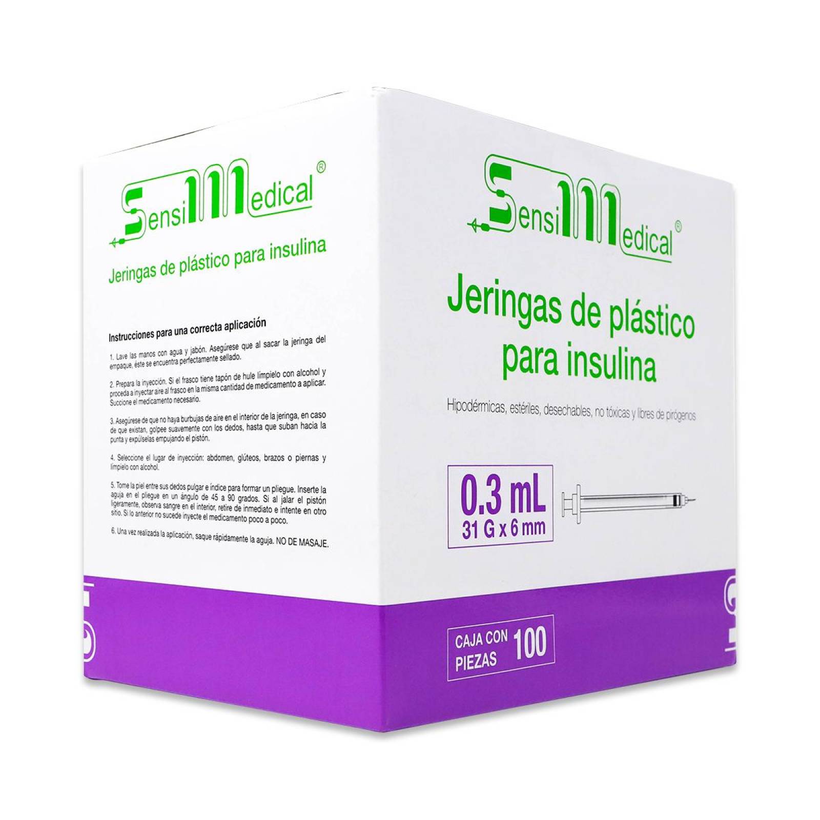 Jeringa Sensil medical De Plastico Para Insulina 0.3Ml 31G X 6 Mm Cont 100 Pzas 