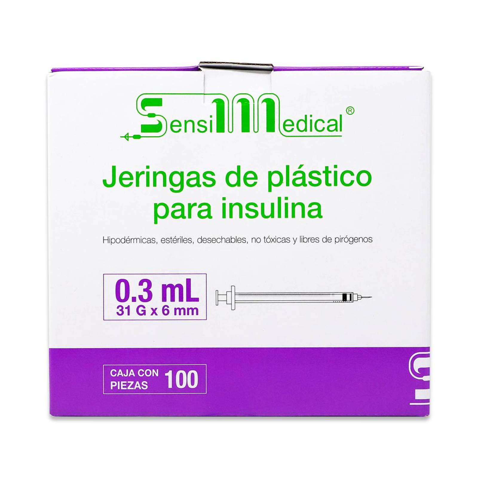 Jeringa Sensil medical De Plastico Para Insulina 0.3Ml 31G X 6 Mm Cont 100 Pzas 