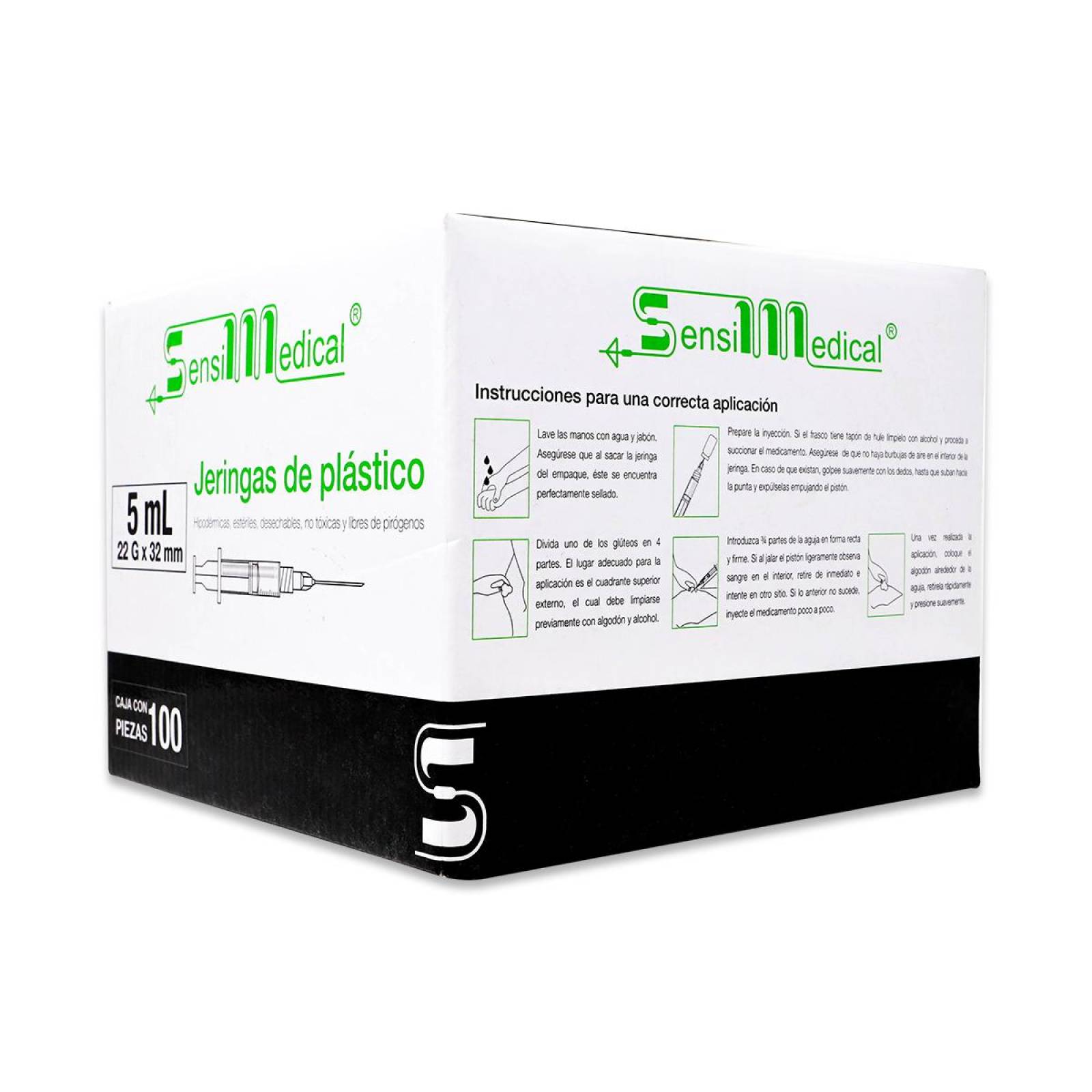 Jeringas Sensilmedical De Plastico Hipodermicas 5 Ml 22 G X 32 Mm Caja Con 100 Piezas 