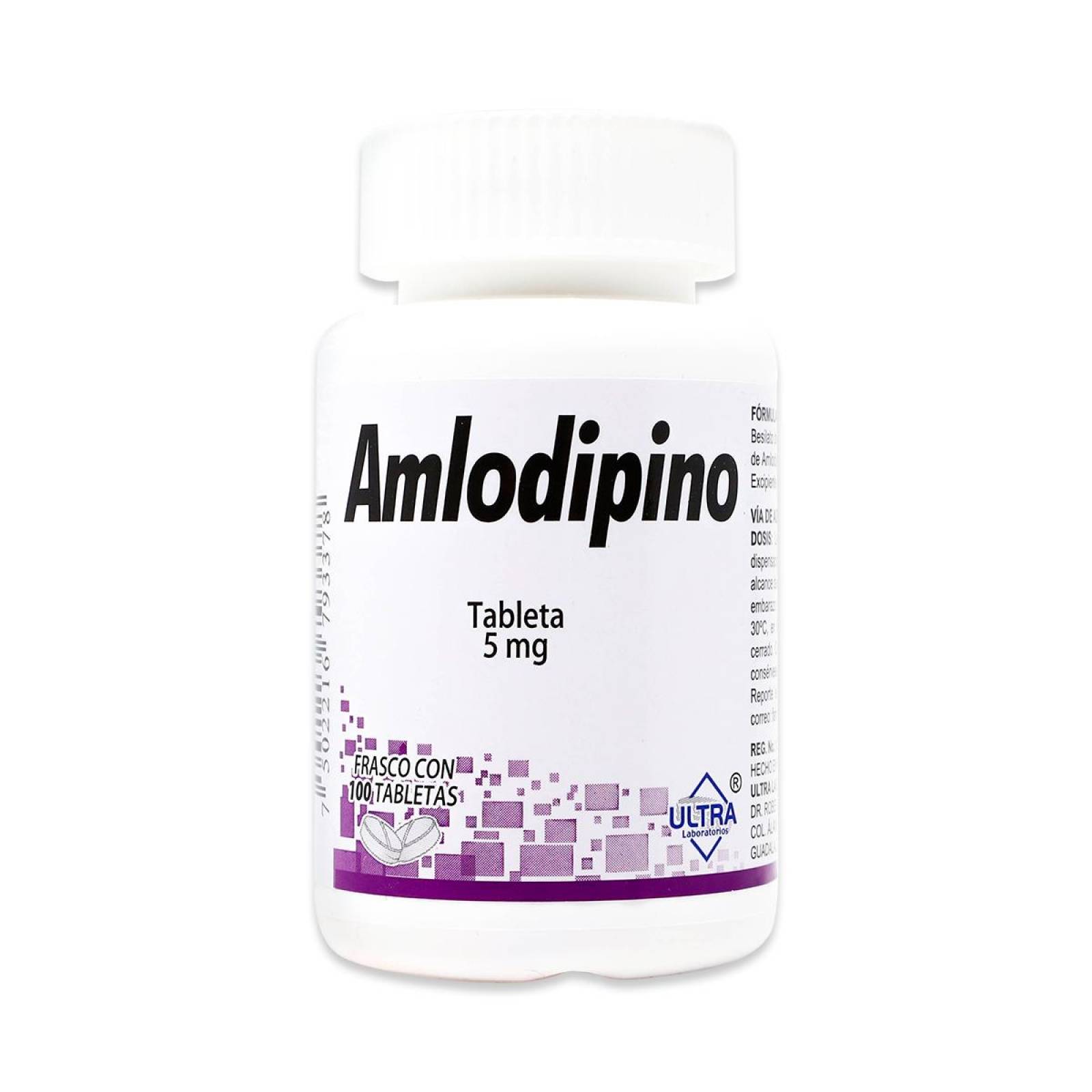 Amlodipino Ultra Frasco Con 100 Tabletas 5 Mg 
