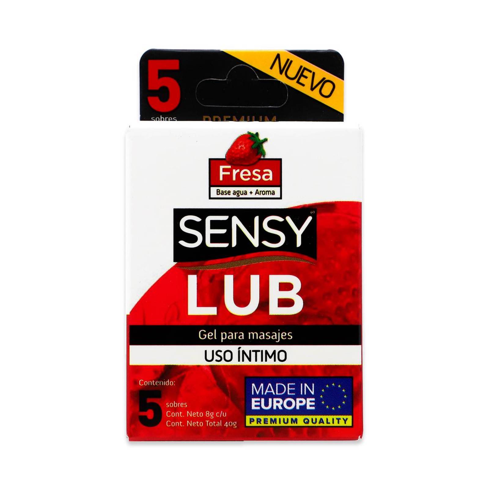 Sensy Lub Gel Para Masajes Uso Intimo Fresa Caja Con 5 Sobres 8g C/U 