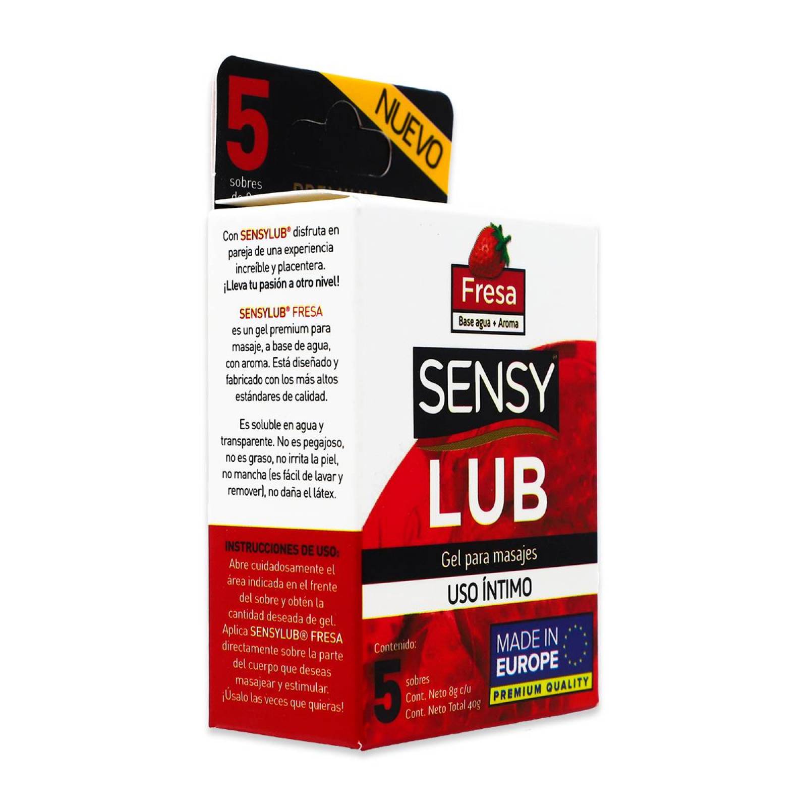 Sensy Lub Gel Para Masajes Uso Intimo Fresa Caja Con 5 Sobres 8g C/U 