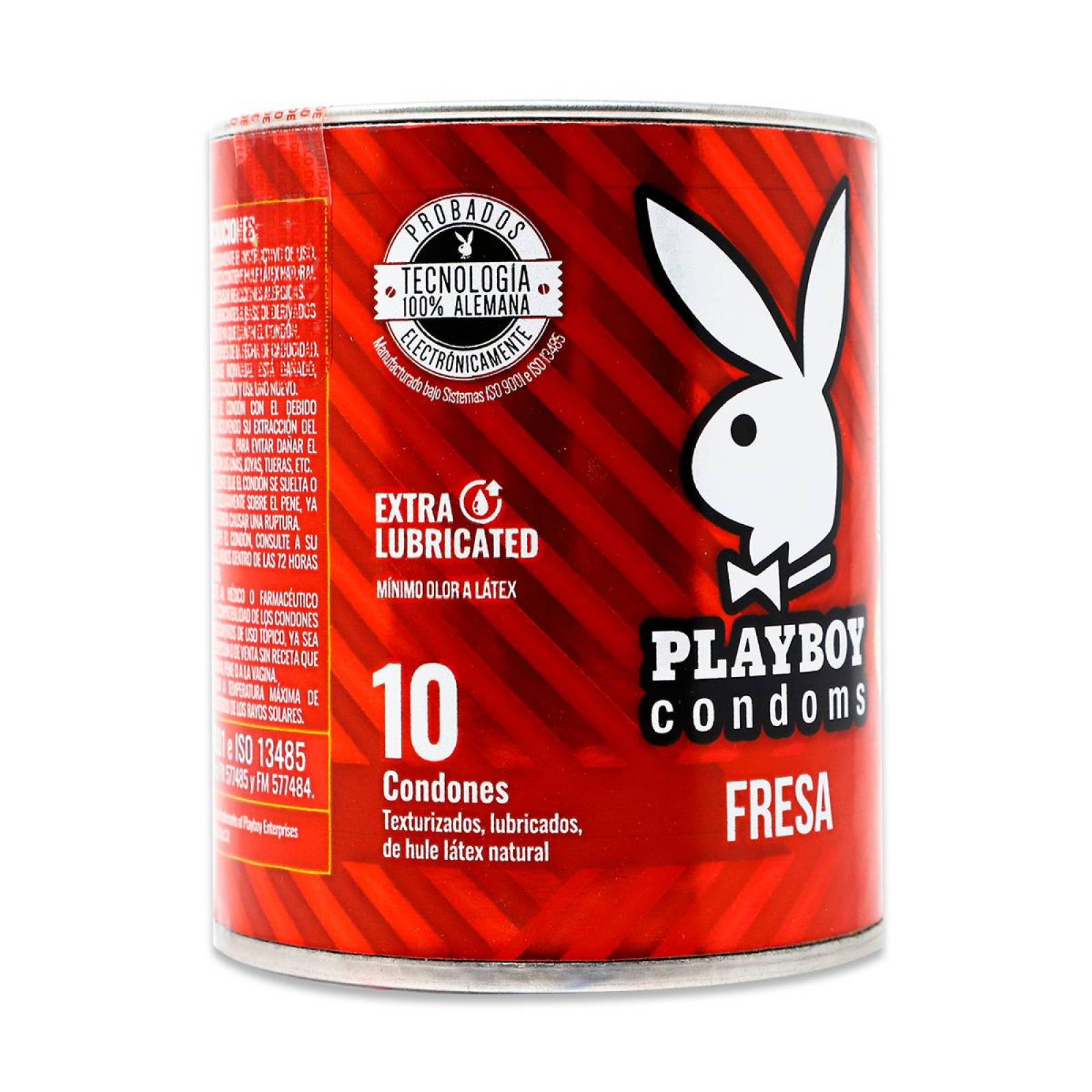 Condones Playboy Texturizado Aroma Y Sabor Fresa Lata Con 10 Preservativos 
