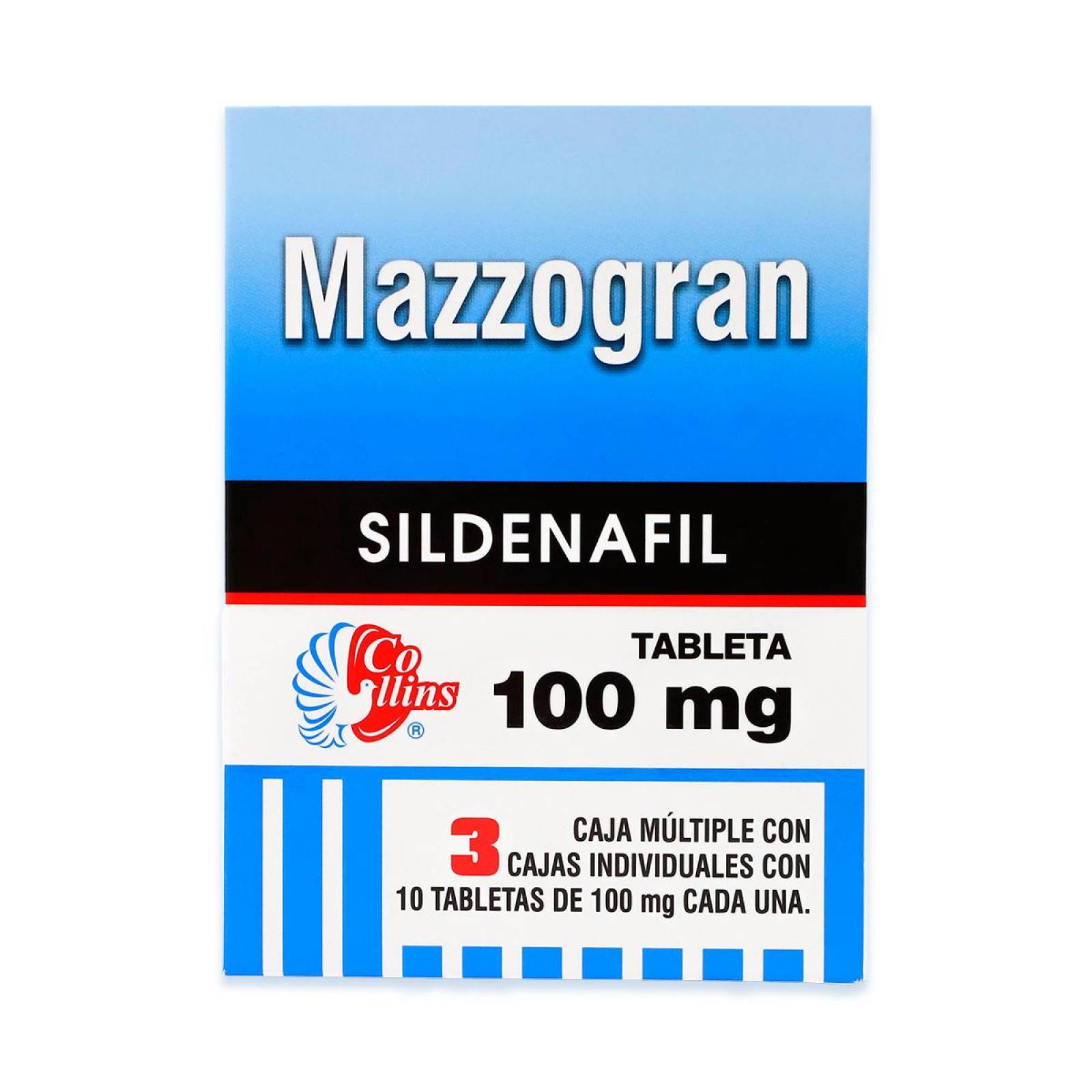 Sildenafil Mazzogran Collins Caja Múltiple Con 3 Cajas Individuales Con 10 Tabletas De 100 Mg C/U 