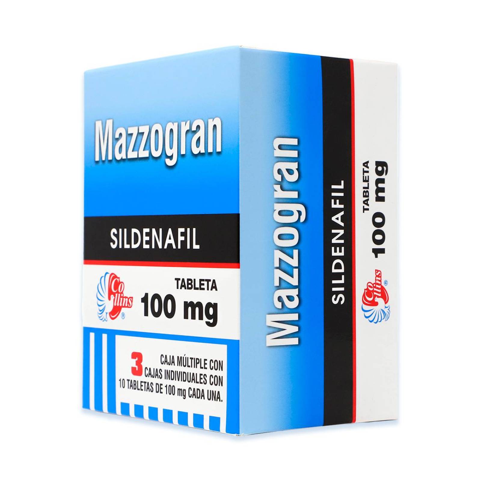 Sildenafil Mazzogran Collins Caja Múltiple Con 3 Cajas Individuales Con 10 Tabletas De 100 Mg C/U 