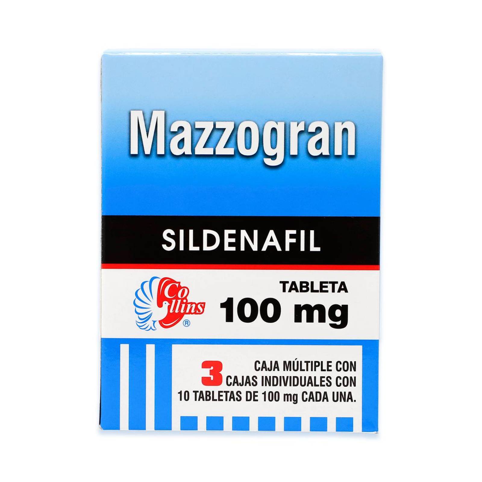 Sildenafil Mazzogran Collins Caja Múltiple Con 3 Cajas Individuales Con 10 Tabletas De 100 Mg C/U 
