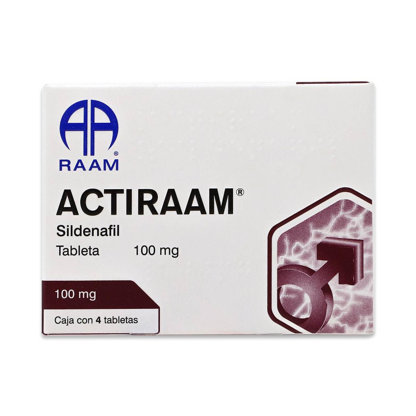 Sildenafil Actiraam, Caja Con 4 Tabletas 100 Mg, Raam 