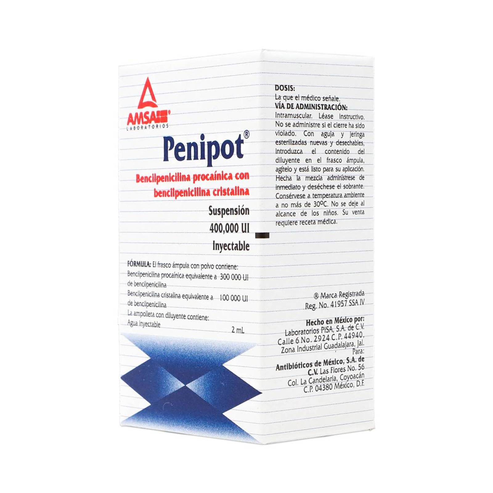 Penipot Bencilpenicilina Procainica Con Bencilpenicilina Cristalina, Suspension 400,000 UI Inyectabl 