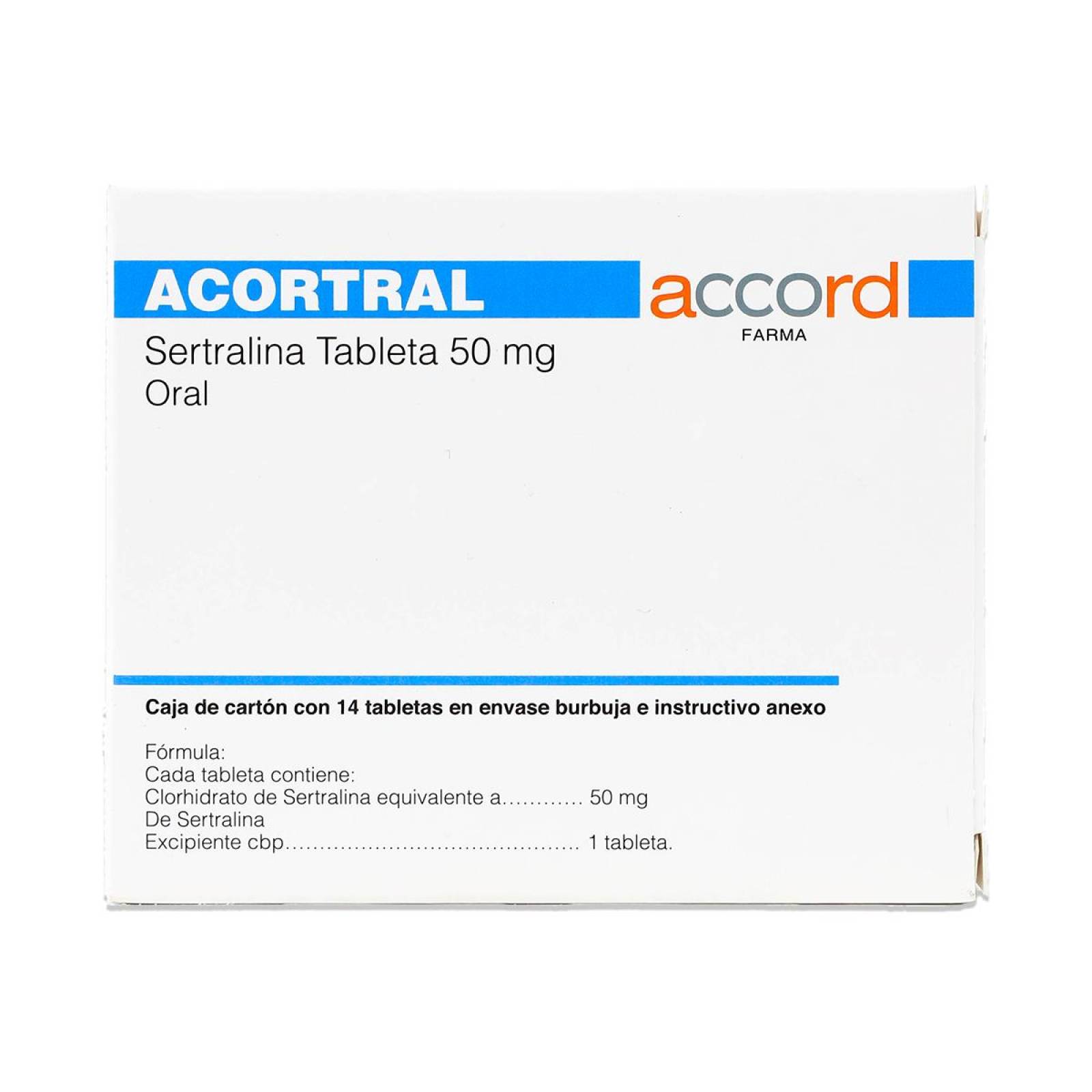 Acortral Sertralina, 14 Tatbletas 50 mg, Accord