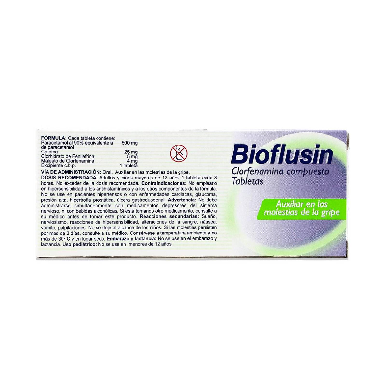 Medicamento Bioresearch Bioflusin Clorfenamina Compuesta, 10 Tabletas 500/25/5/4 Mg