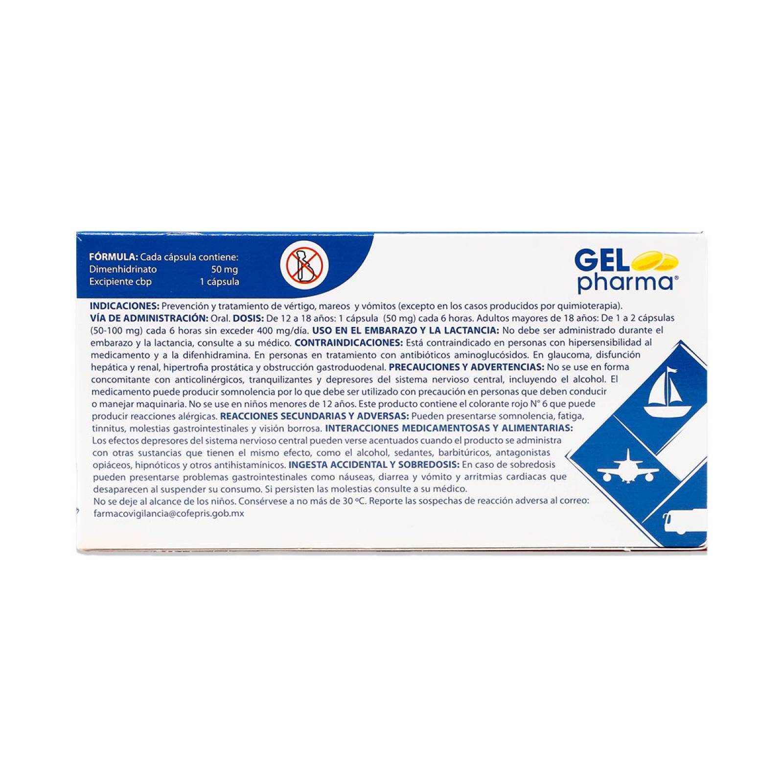 Medicamento Gelpharma Groobe Dimenhidrinato, 24 Capsulas 50 Mg 