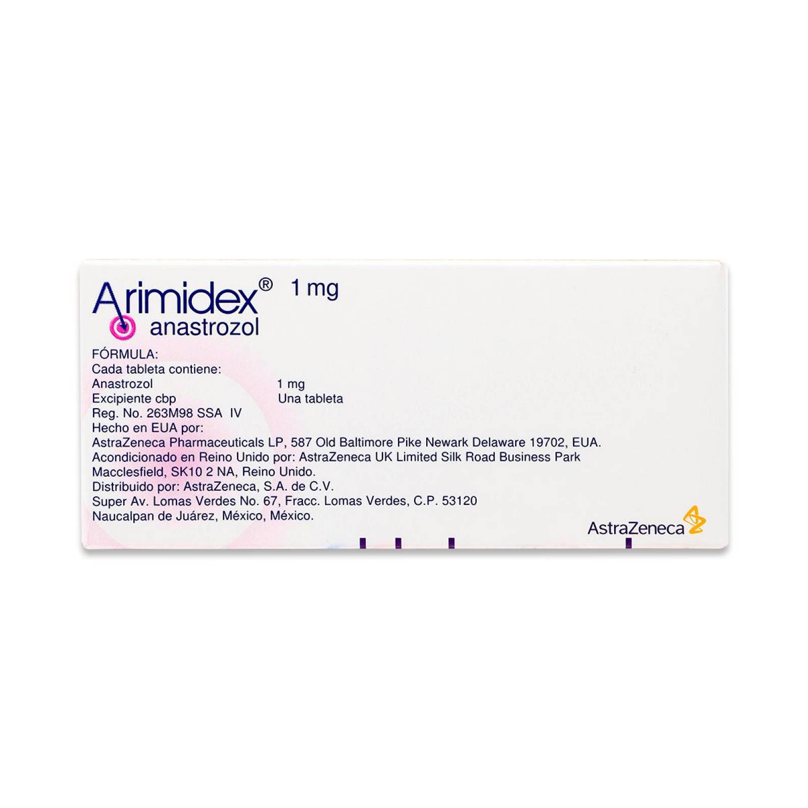 Medicamento Arimidex Anastrozol  28 Tabletas 1mg Astrazeneca