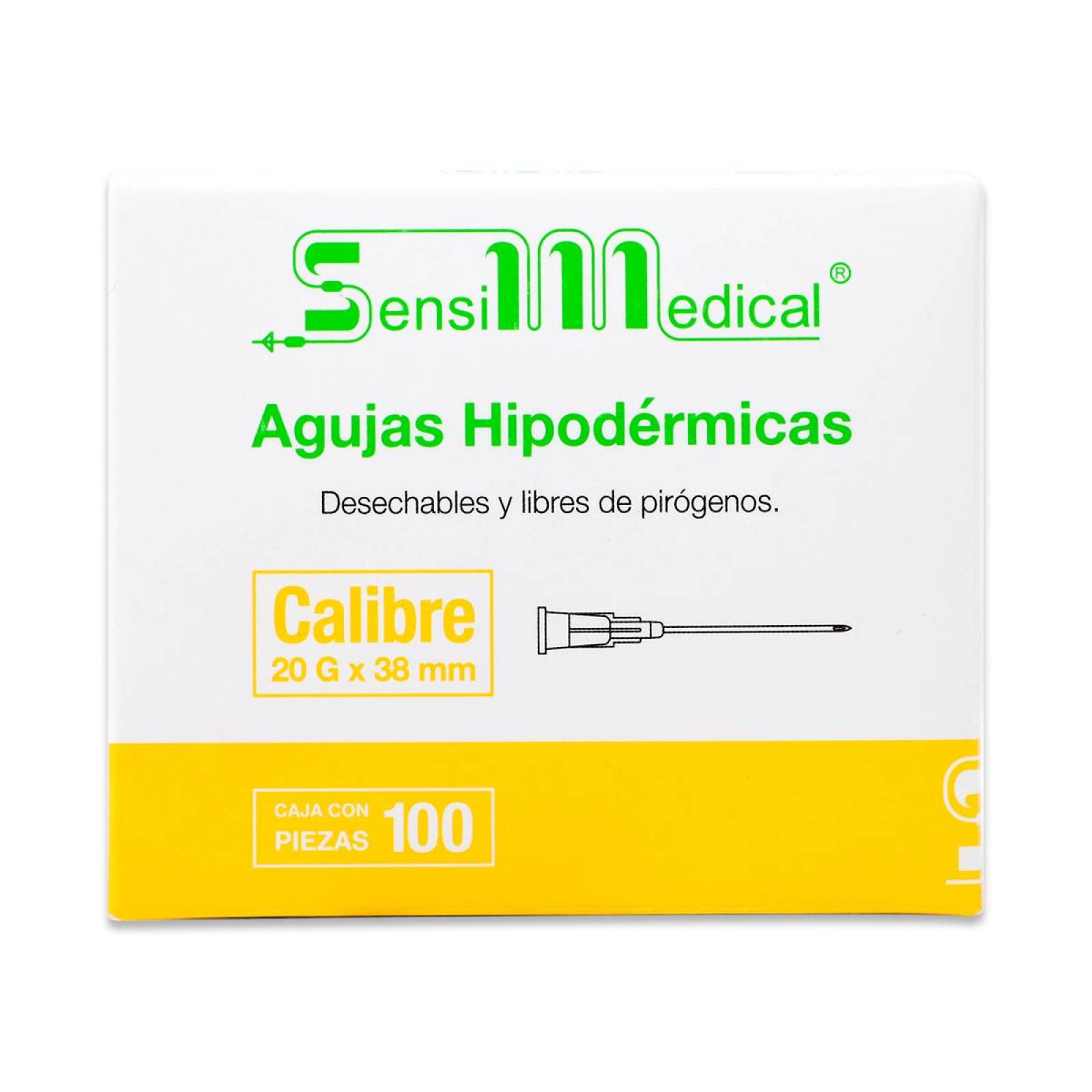 Agujas Hipodérmicas Sensil Medical Estéril Desechable Y Libre De Pirógenos Calibre 20G X 38 Mm Cont 100 Pzas 